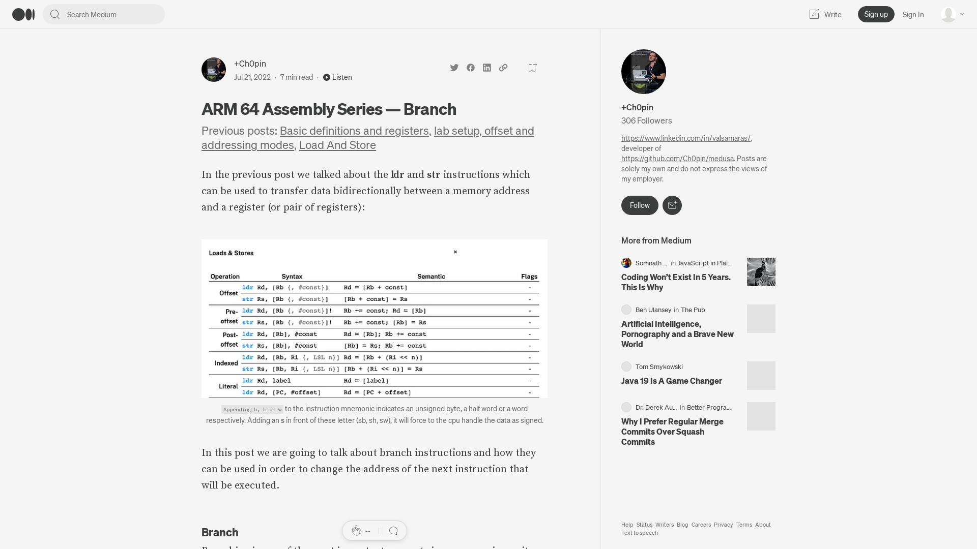 ARM 64 Assembly Series — Branch. Previous posts: Basic definitions and… | by +Ch0pin🕷️ | Medium