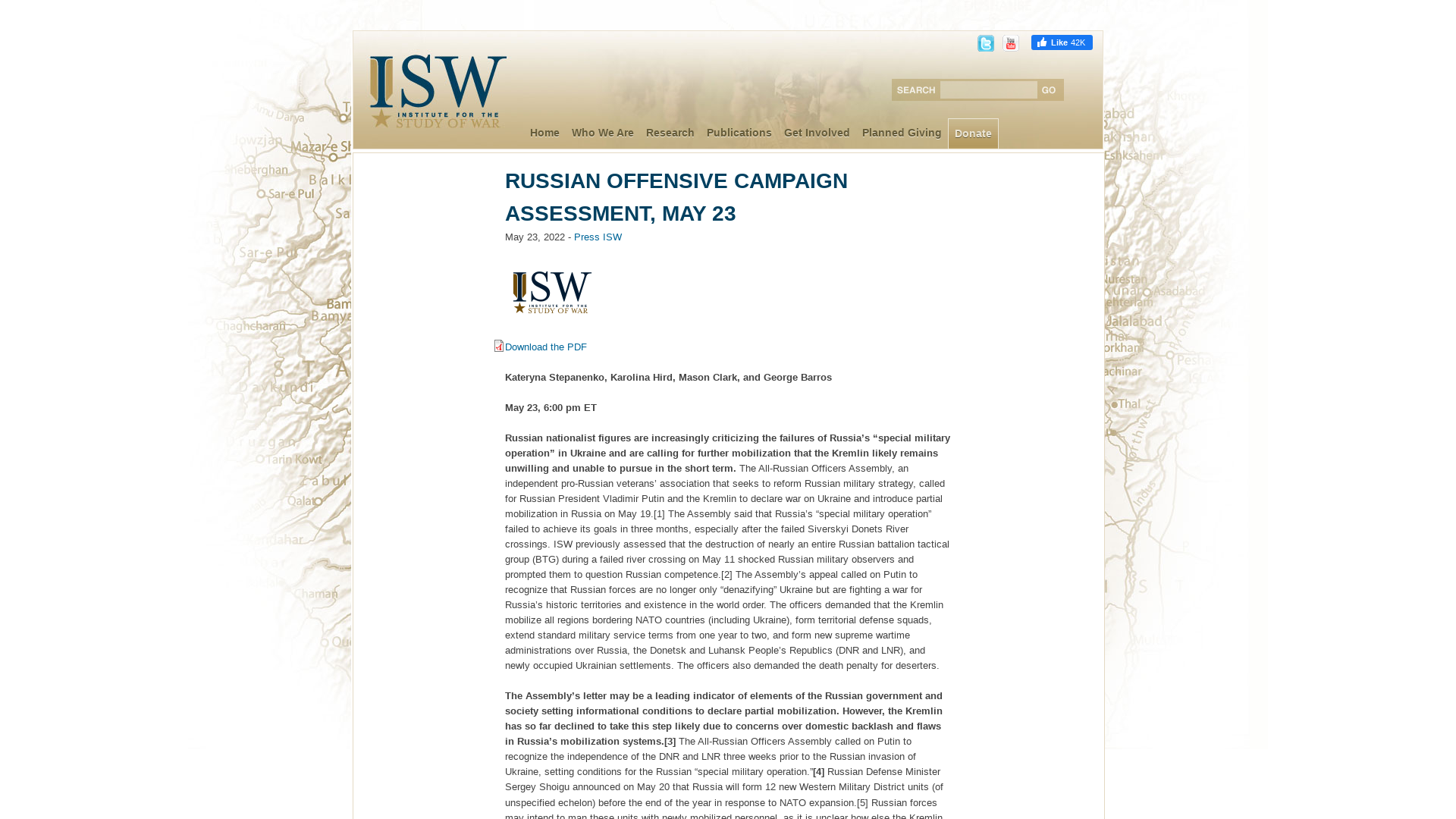 Russian Offensive Campaign Assessment, May 23 | Institute for the Study of War