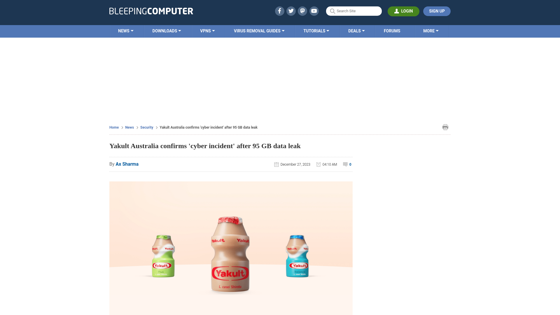 Yakult Australia confirms 'cyber incident' after 95 GB data leak