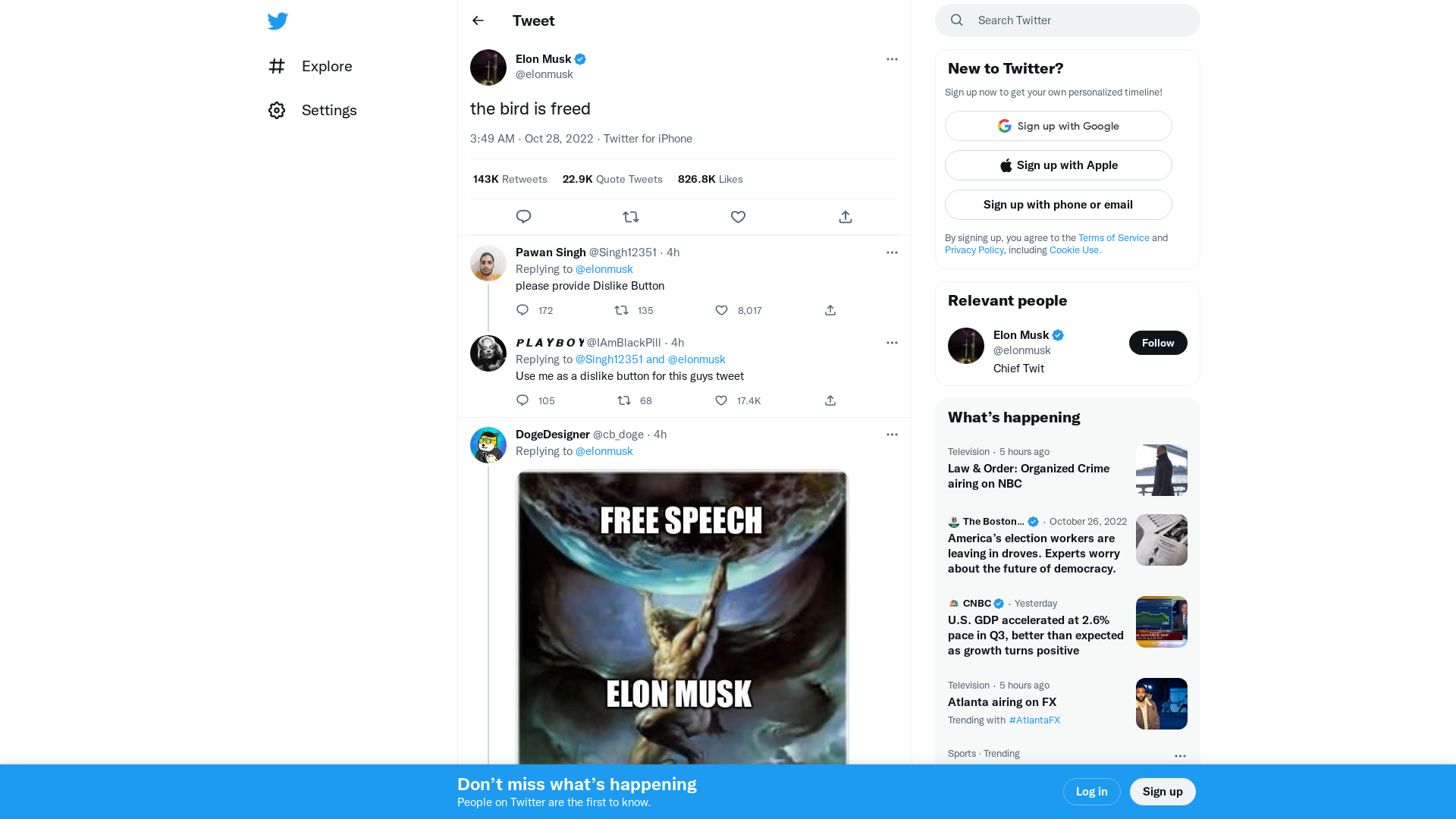 Elon Musk on Twitter: "the bird is freed" / Twitter
