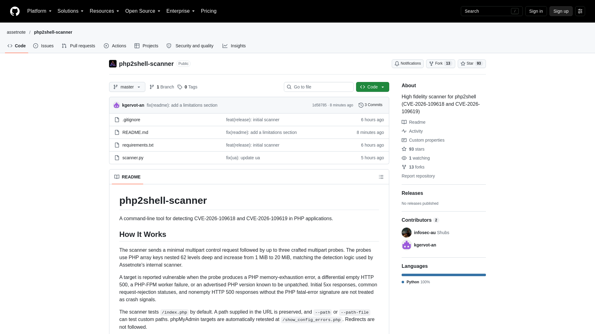 GitHub - assetnote/php2shell-scanner: High fidelity scanner for php2shell (CVE-2026-109618 and CVE-2026-109619) · GitHub