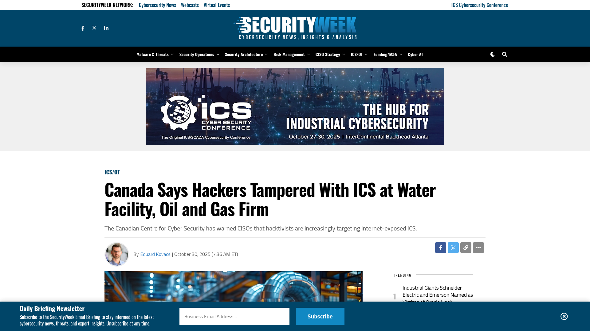 Canada Says Hackers Tampered With ICS at Water Facility, Oil and Gas Firm - SecurityWeek