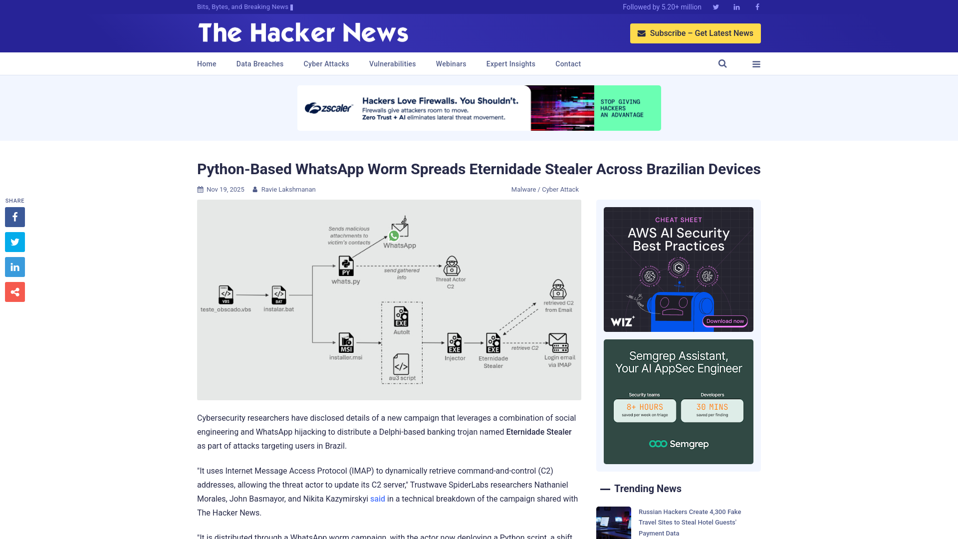 Python-Based WhatsApp Worm Spreads Eternidade Stealer Across Brazilian Devices