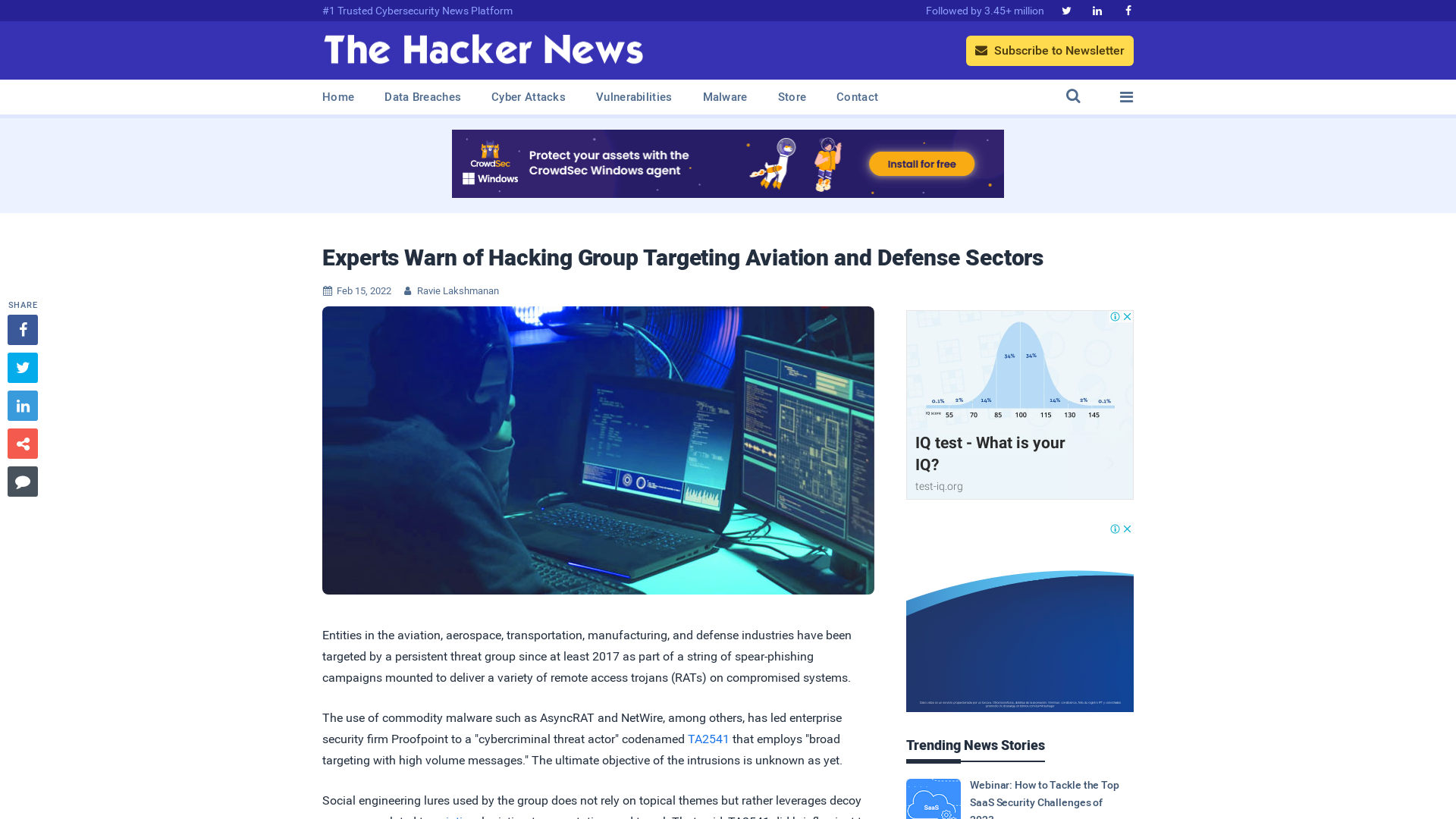 Experts Warn of Hacking Group Targeting Aviation and Defense Sectors