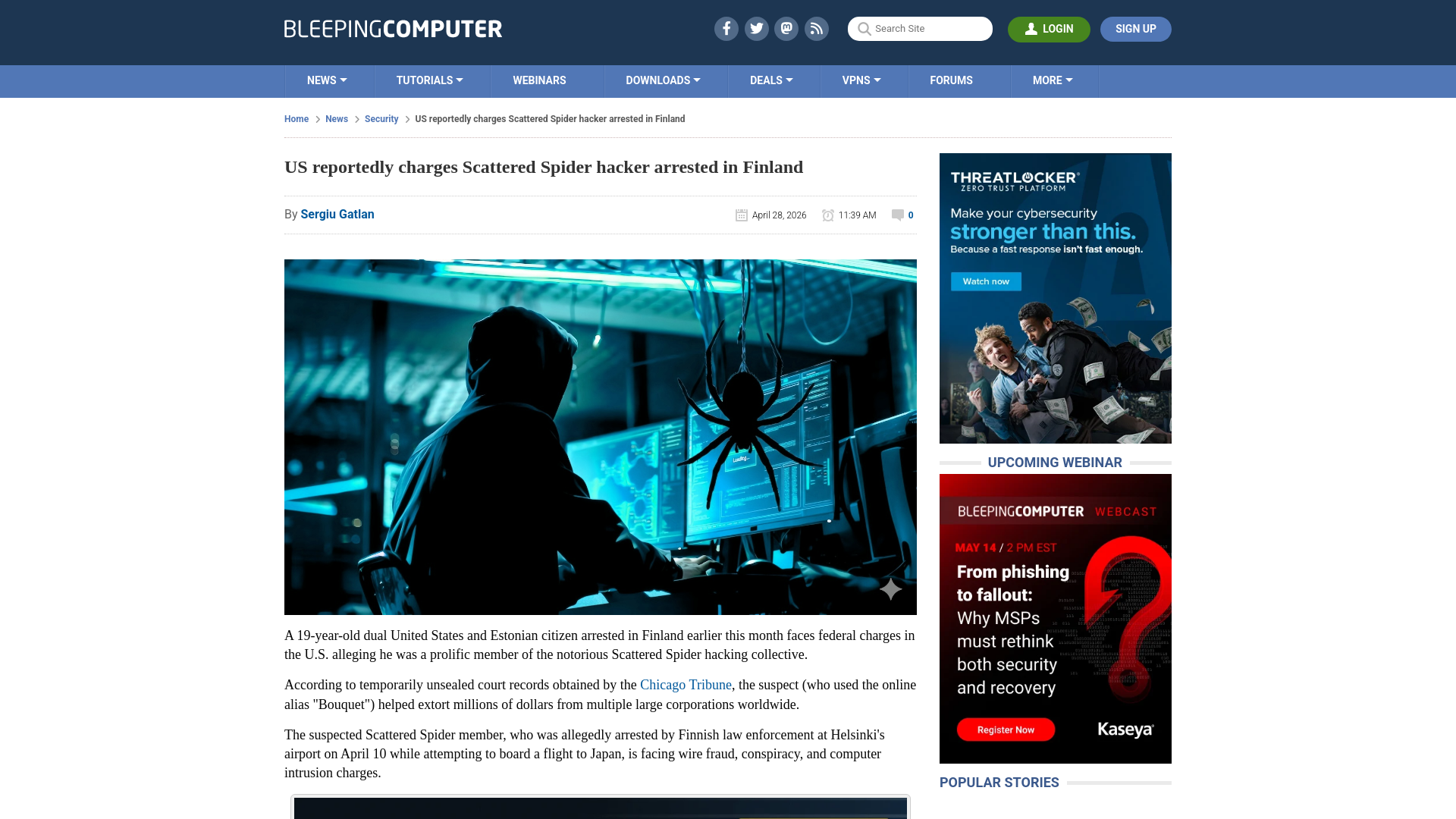 US reportedly charges Scattered Spider hacker arrested in Finland