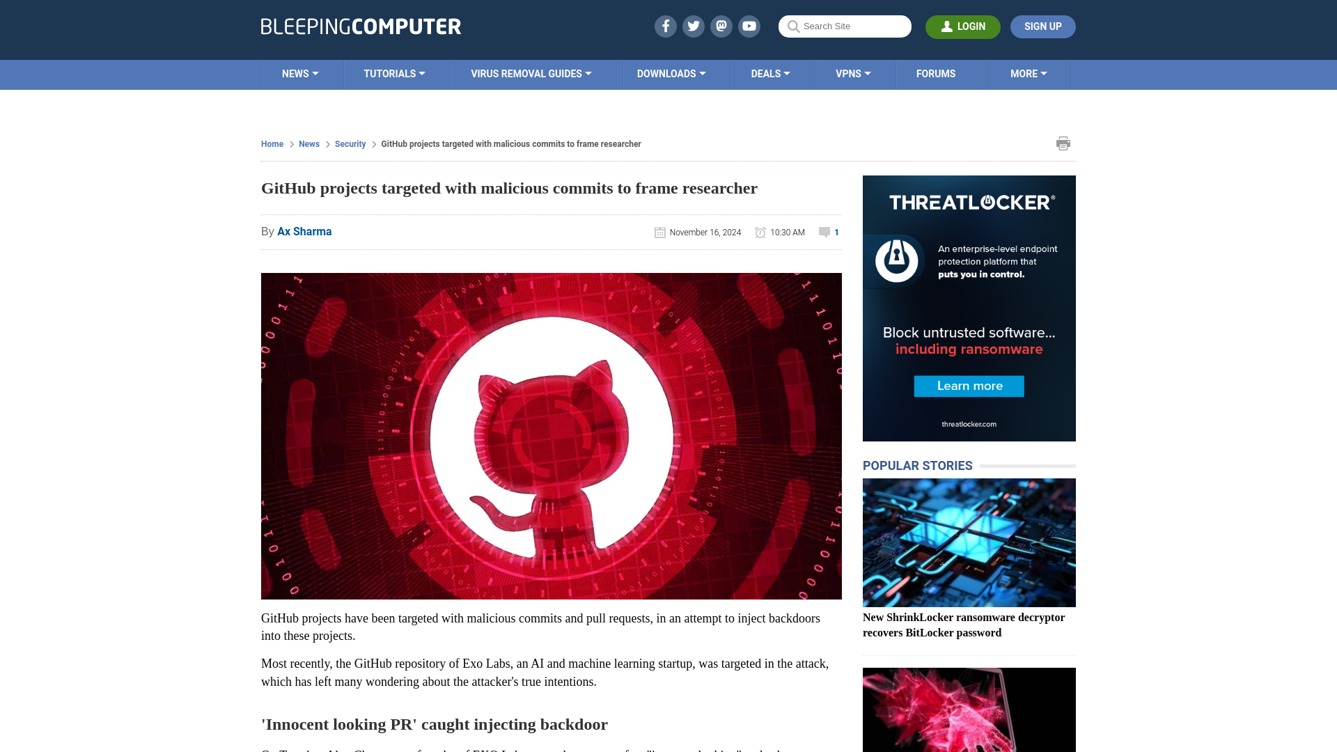 GitHub projects targeted with malicious commits to frame researcher