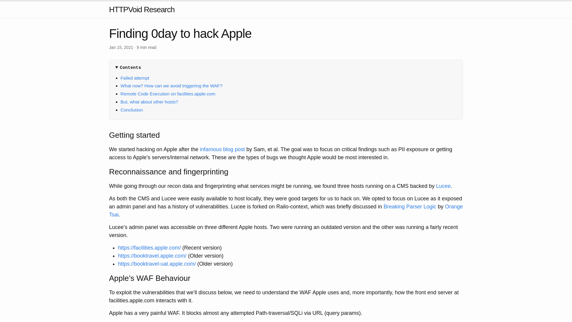 Finding 0day to hack Apple | HTTPVoid Research