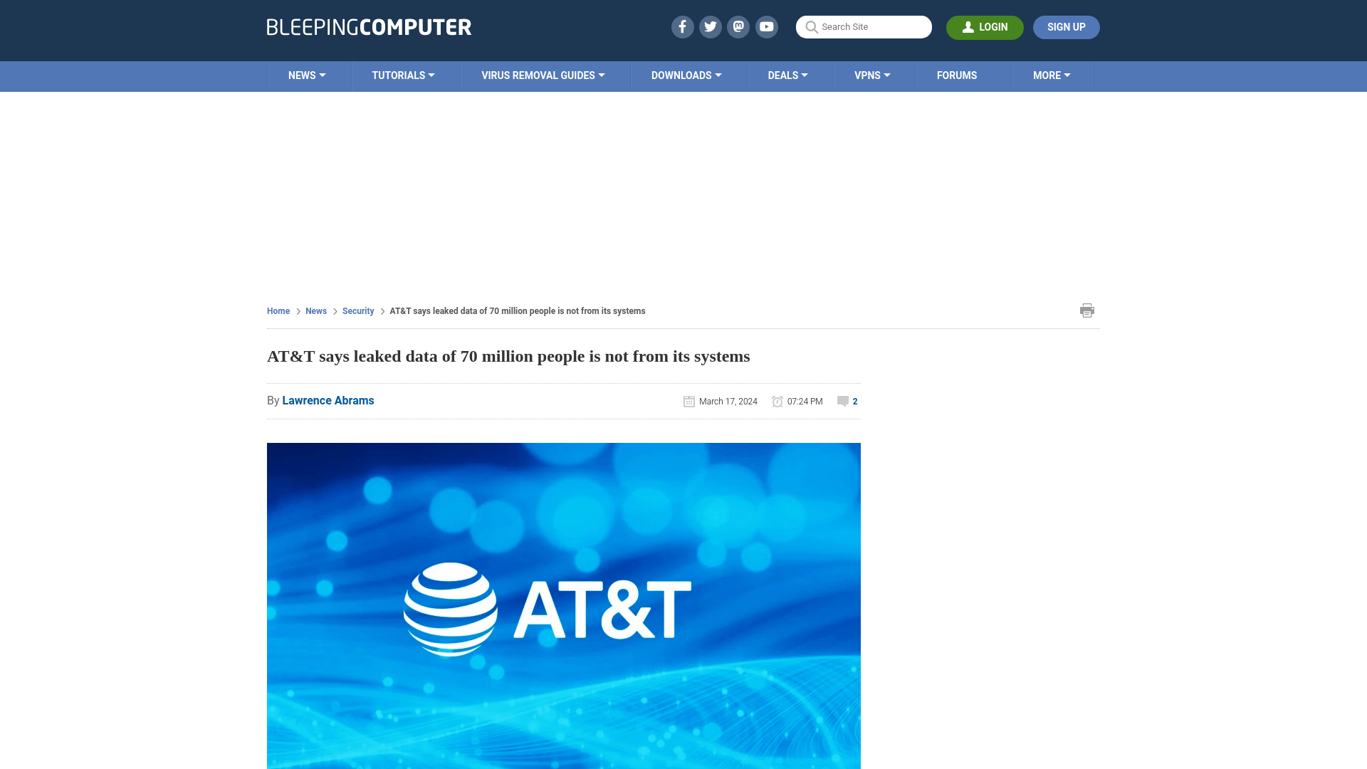 AT&T says leaked data of 70 million people is not from its systems