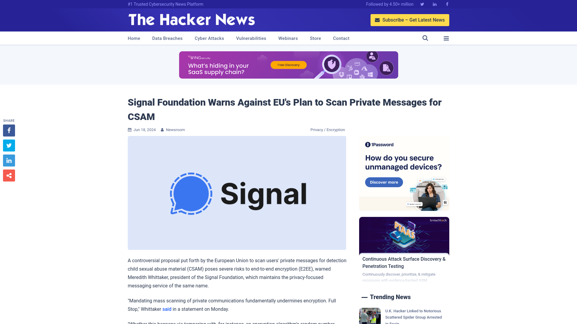 Signal Foundation Warns Against EU's Plan to Scan Private Messages for CSAM