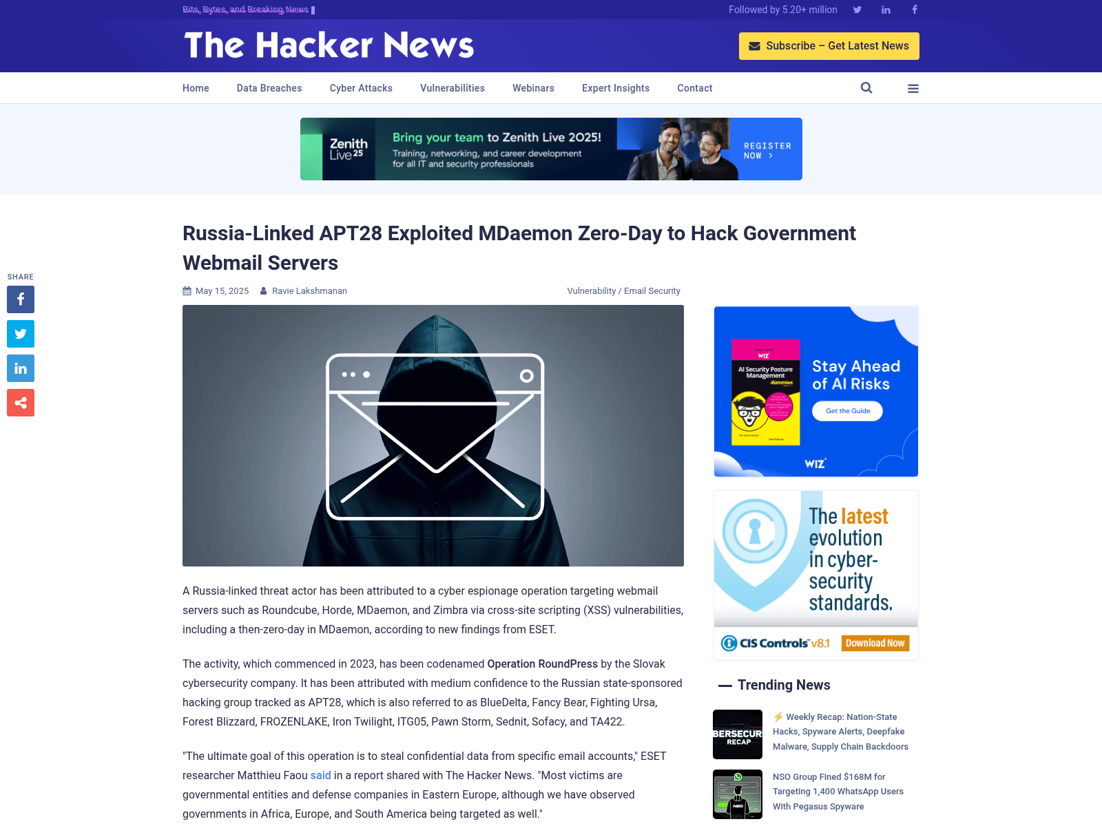 Russia-Linked APT28 Exploited MDaemon Zero-Day to Hack Government Webmail Servers