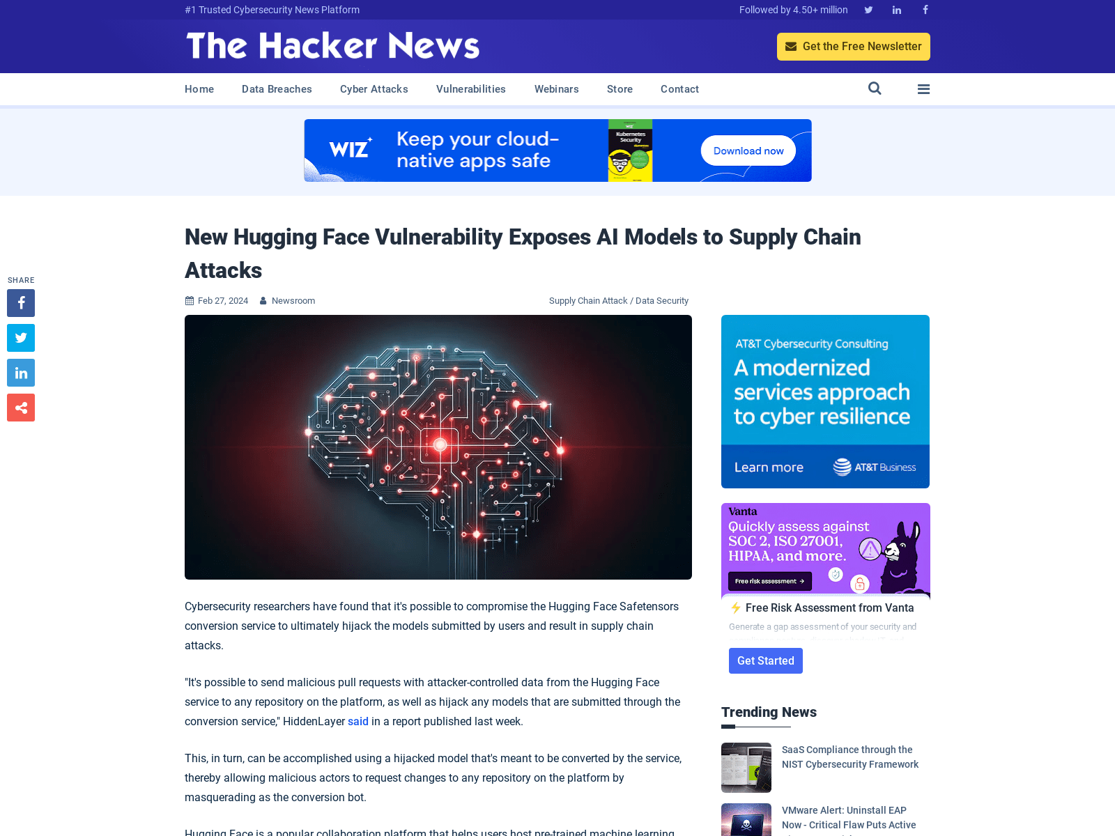 New Hugging Face Vulnerability Exposes AI Models to Supply Chain Attacks