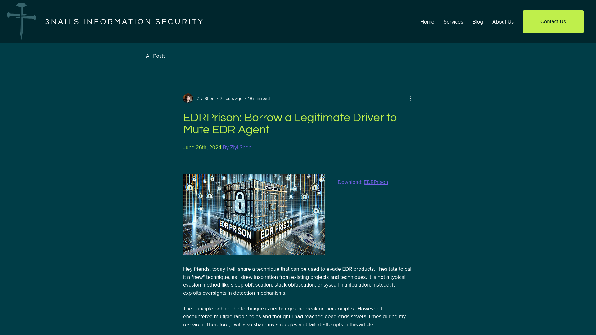 EDRPrison: Borrow a Legitimate Driver to Mute EDR Agent