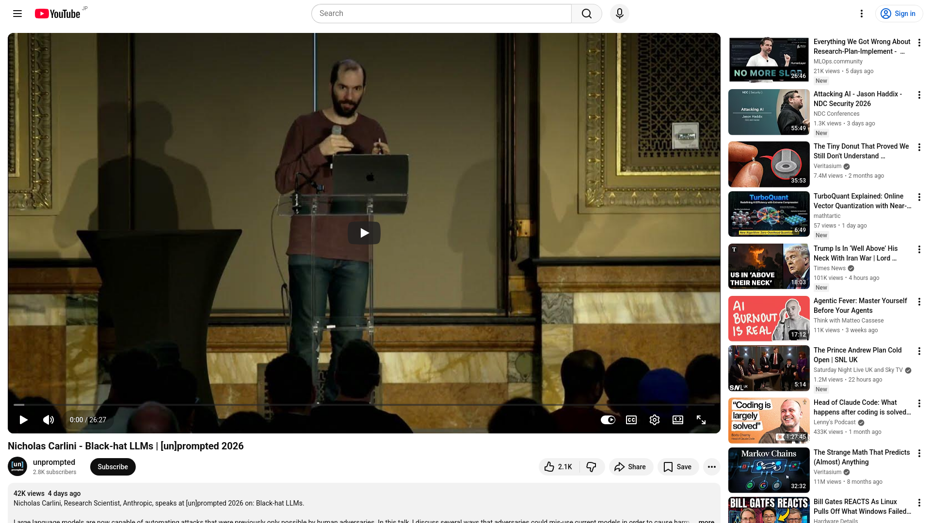 Nicholas Carlini - Black-hat LLMs | [un]prompted 2026 - YouTube