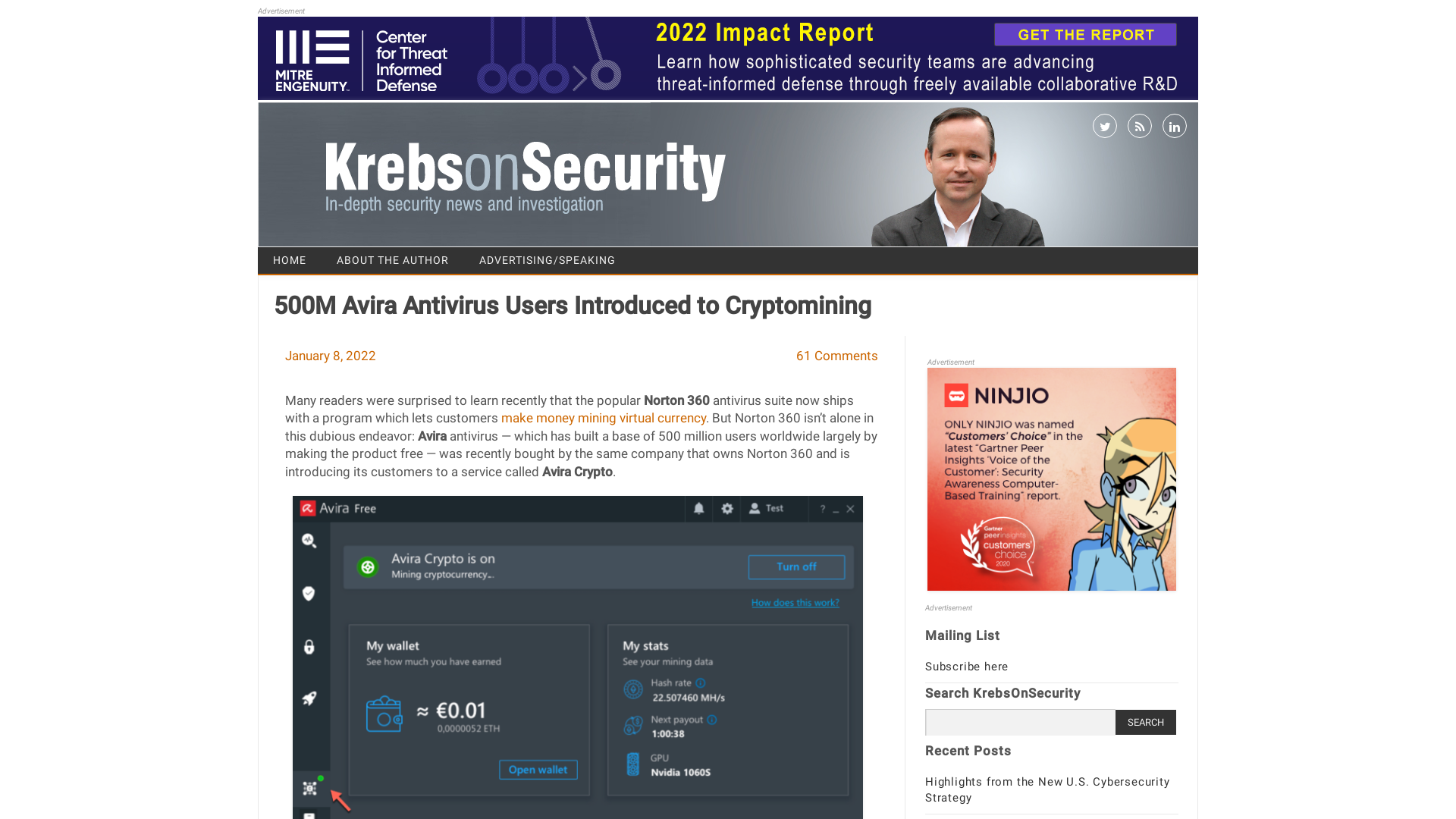 500M Avira Antivirus Users Introduced to Cryptomining – Krebs on Security