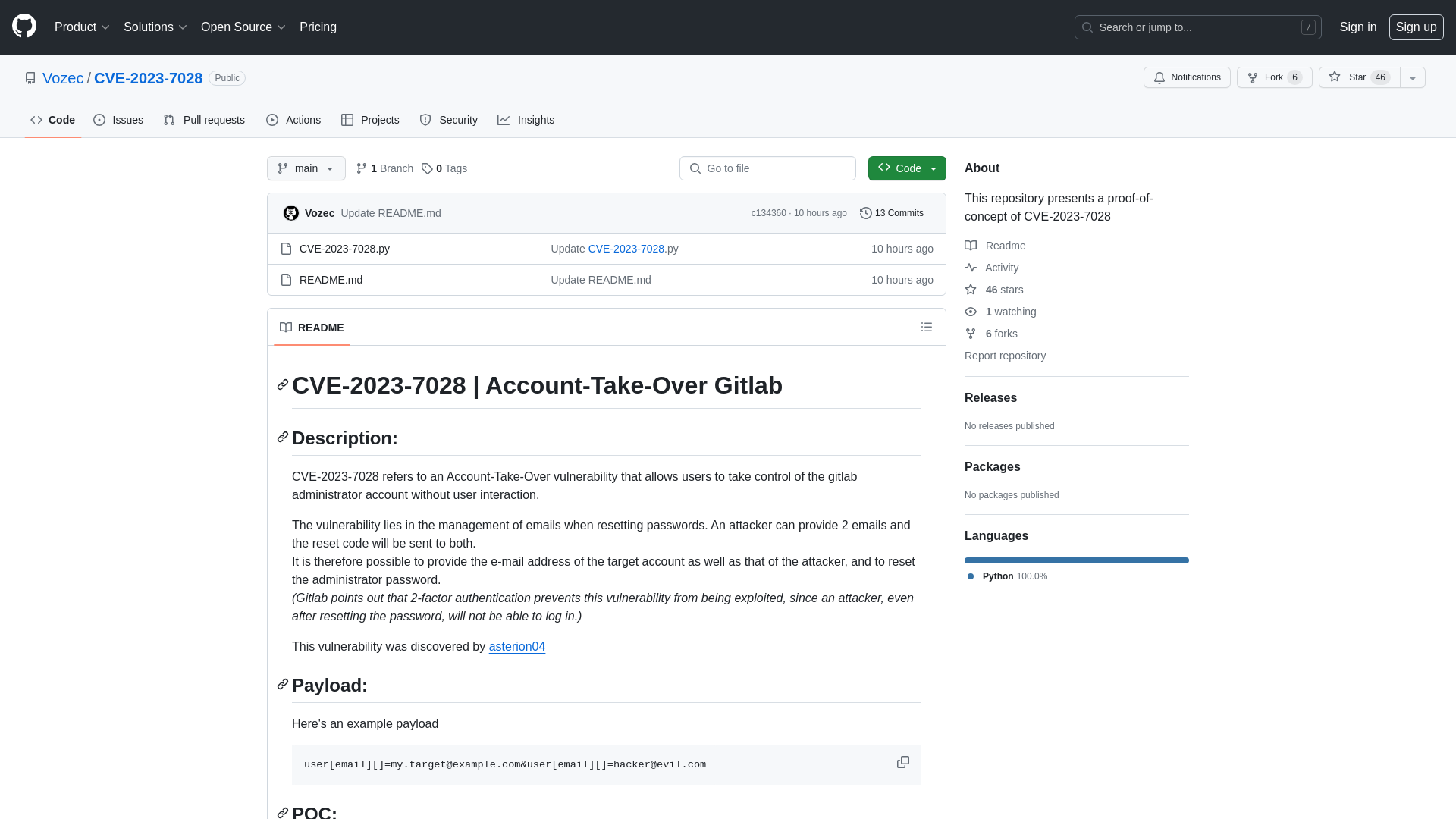 GitHub - Vozec/CVE-2023-7028: This repository presents a proof-of-concept of CVE-2023-7028