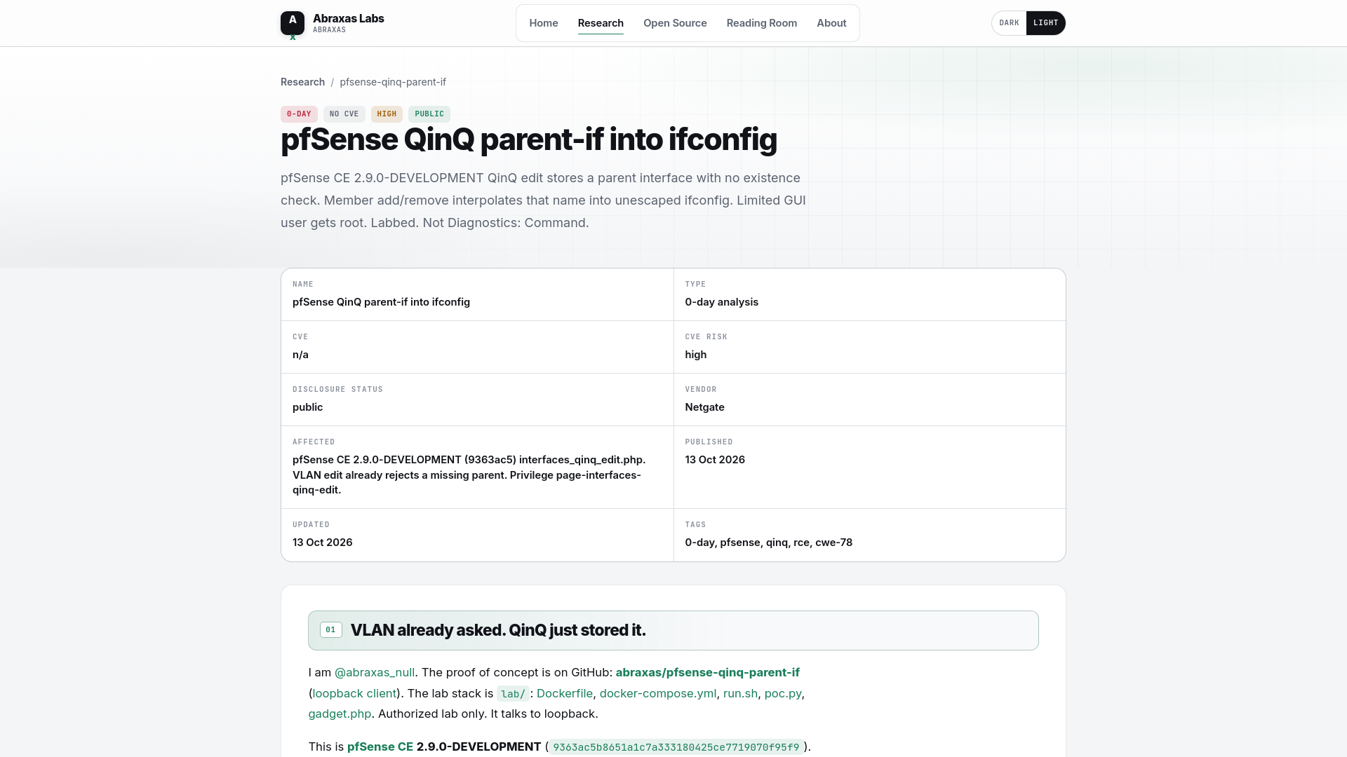 pfSense QinQ parent-if into ifconfig · Abraxas Labs