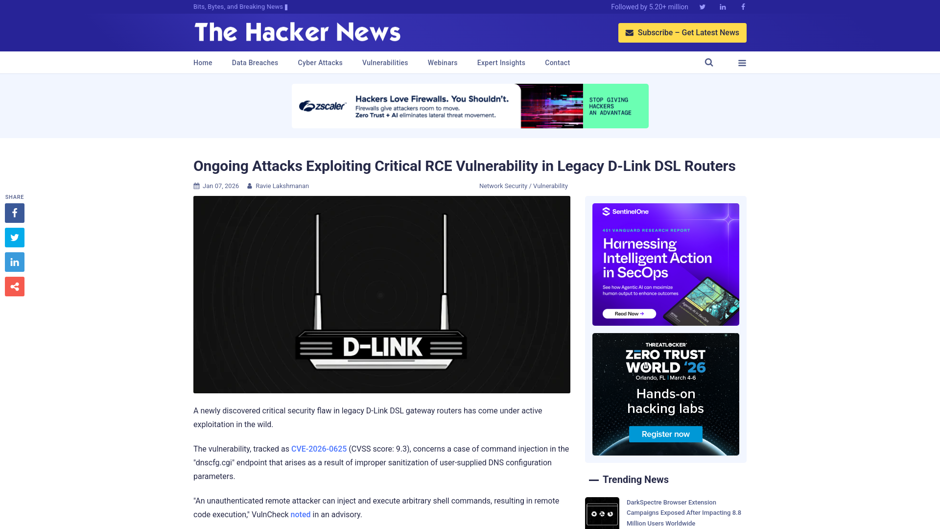 Ongoing Attacks Exploiting Critical RCE Vulnerability in Legacy D-Link DSL Routers