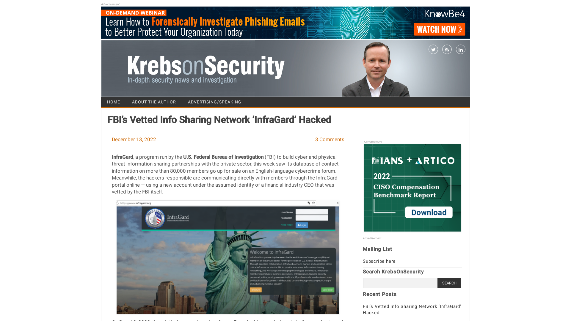 FBI’s Vetted Info Sharing Network ‘InfraGard’ Hacked – Krebs on Security