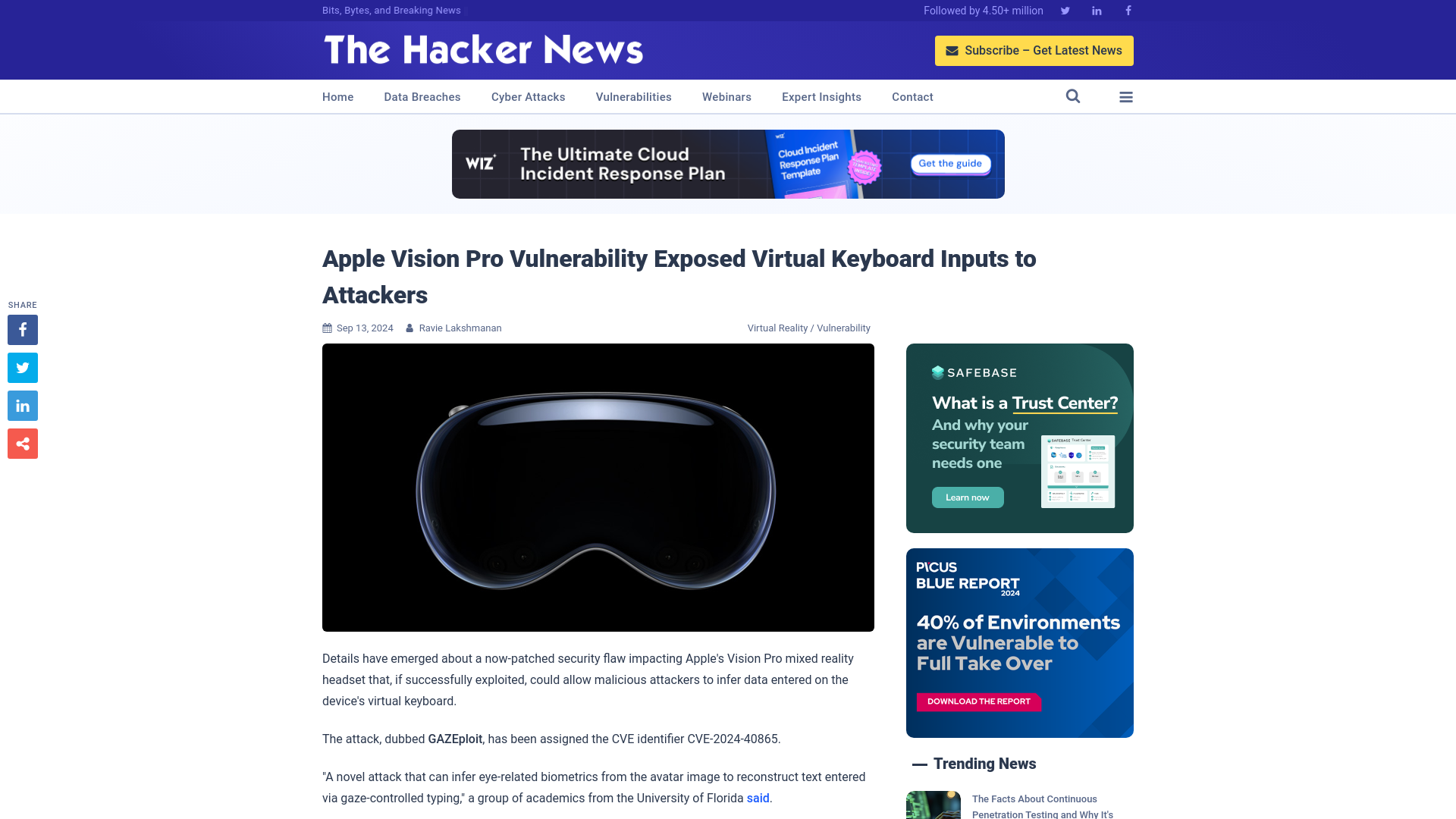 Apple Vision Pro Vulnerability Exposed Virtual Keyboard Inputs to Attackers