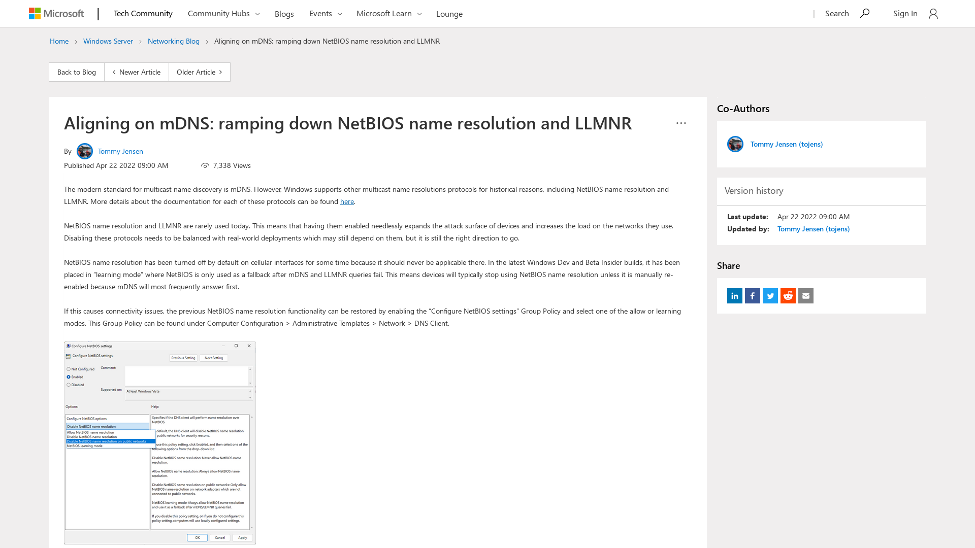 Aligning on mDNS: ramping down NetBIOS name resolution and LLMNR - Microsoft Tech Community