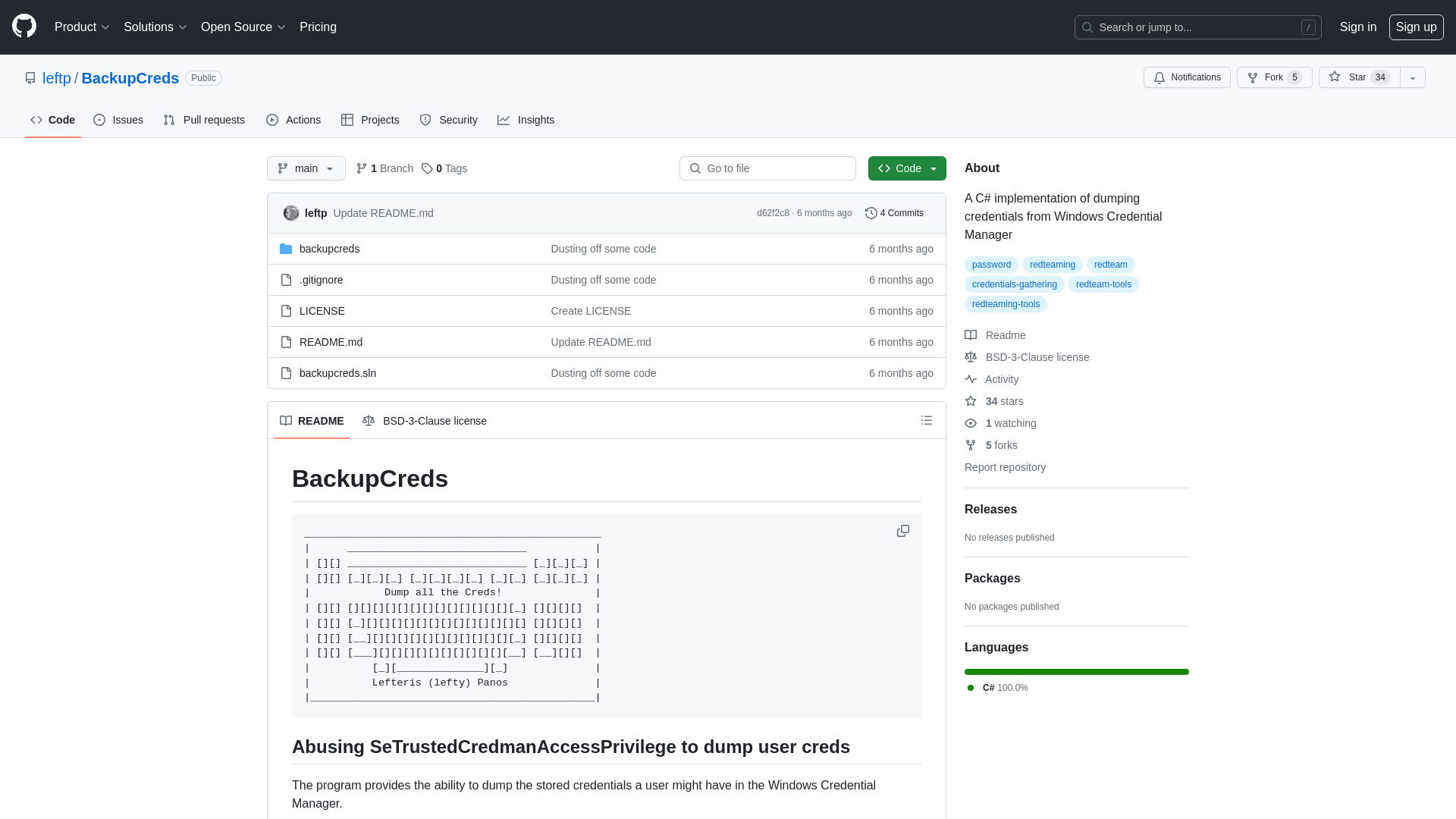 GitHub - leftp/BackupCreds: A C# implementation of dumping credentials from Windows Credential Manager