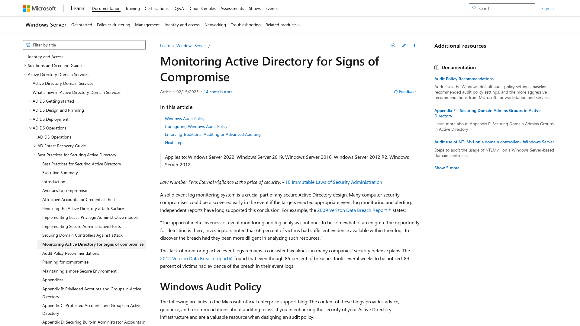 Monitoring Active Directory for Signs of Compromise | Microsoft Learn