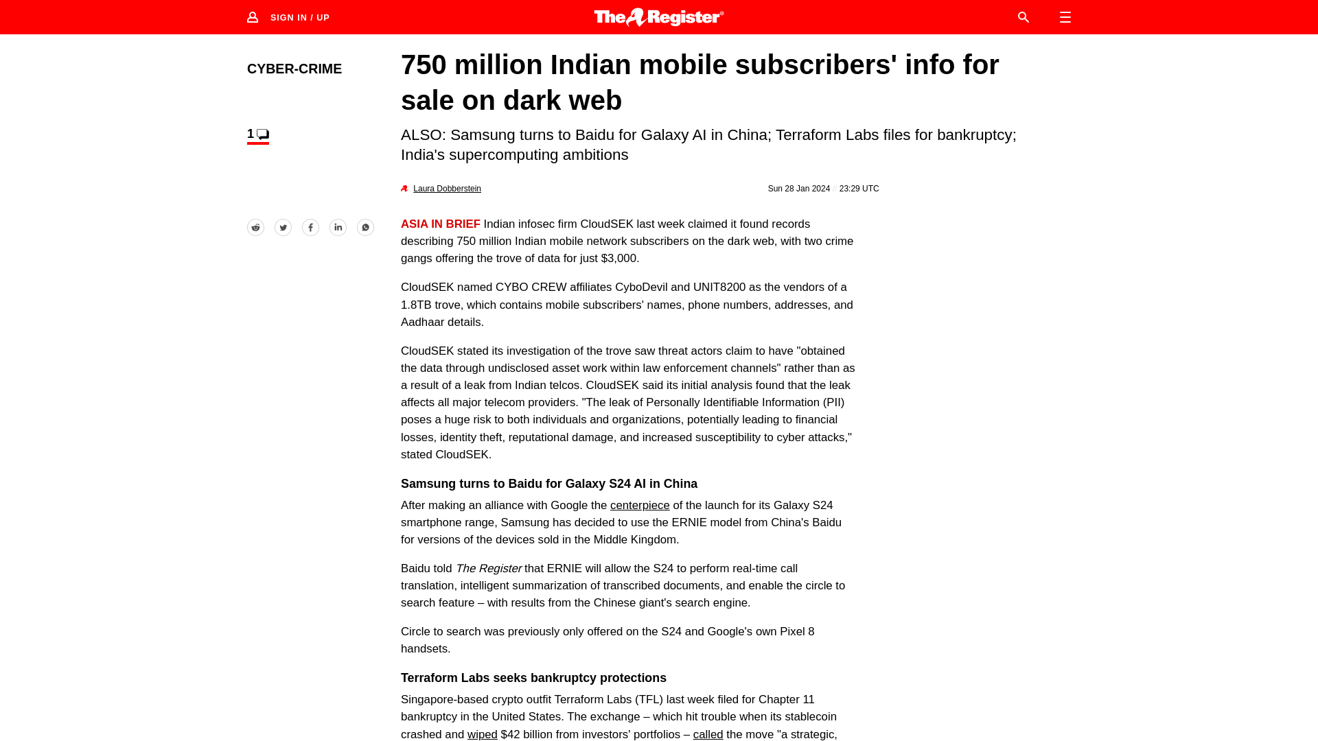 750m Indian mobile subscribers’ info for sale on dark web • The Register