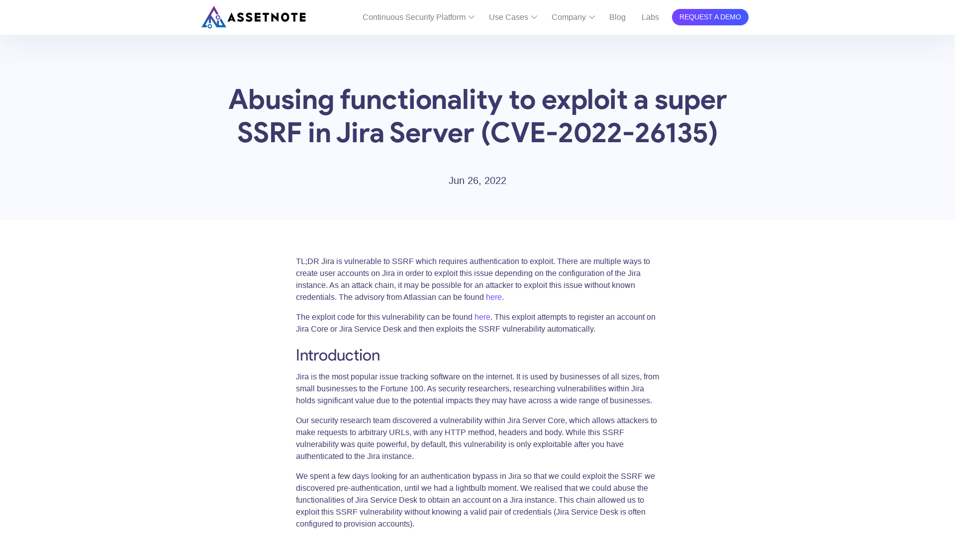 Abusing functionality to exploit a super SSRF in Jira Server (CVE-2022-26135) – Assetnote
