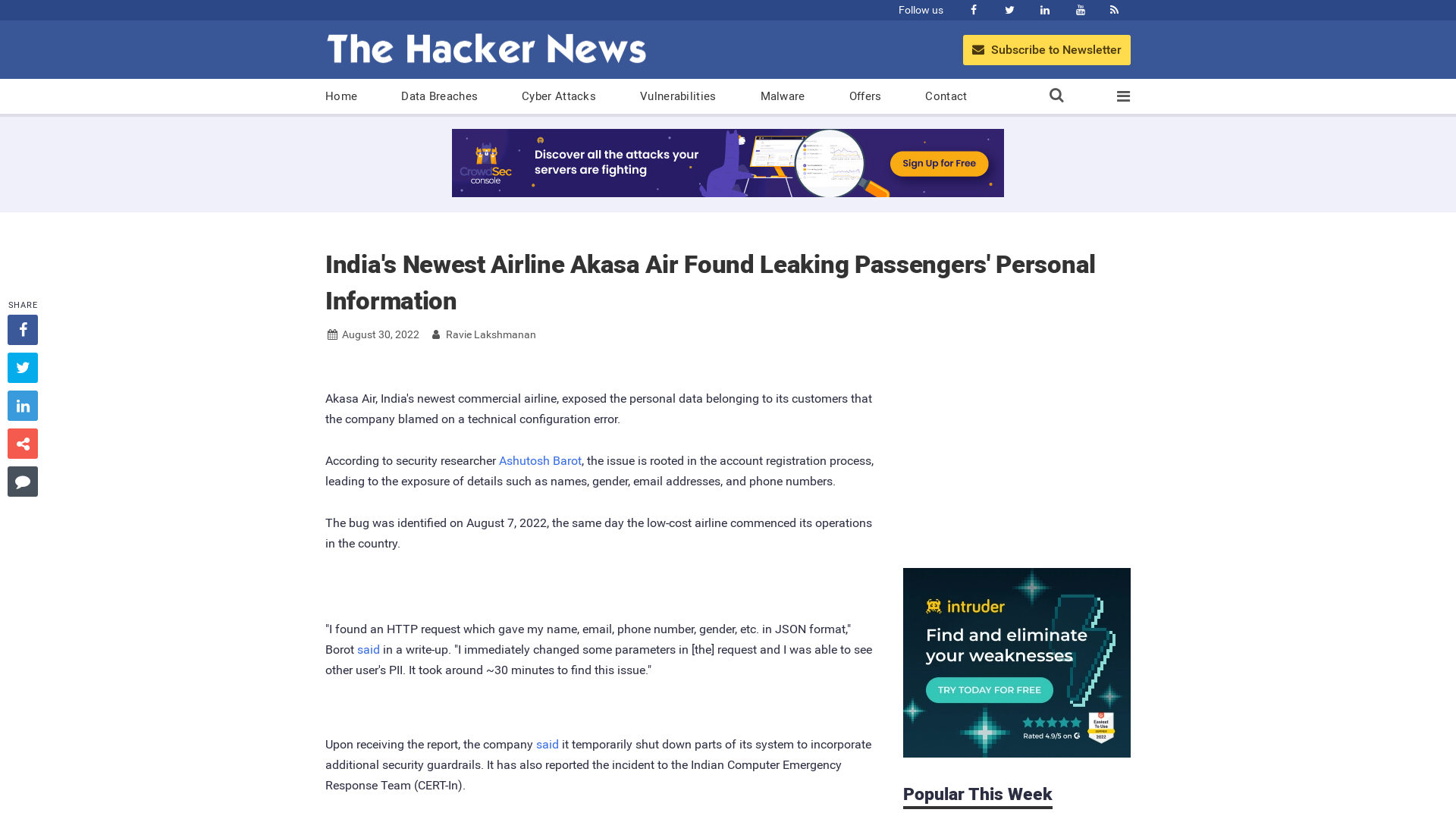 India's Newest Airline Akasa Air Found Leaking Passengers' Personal Information