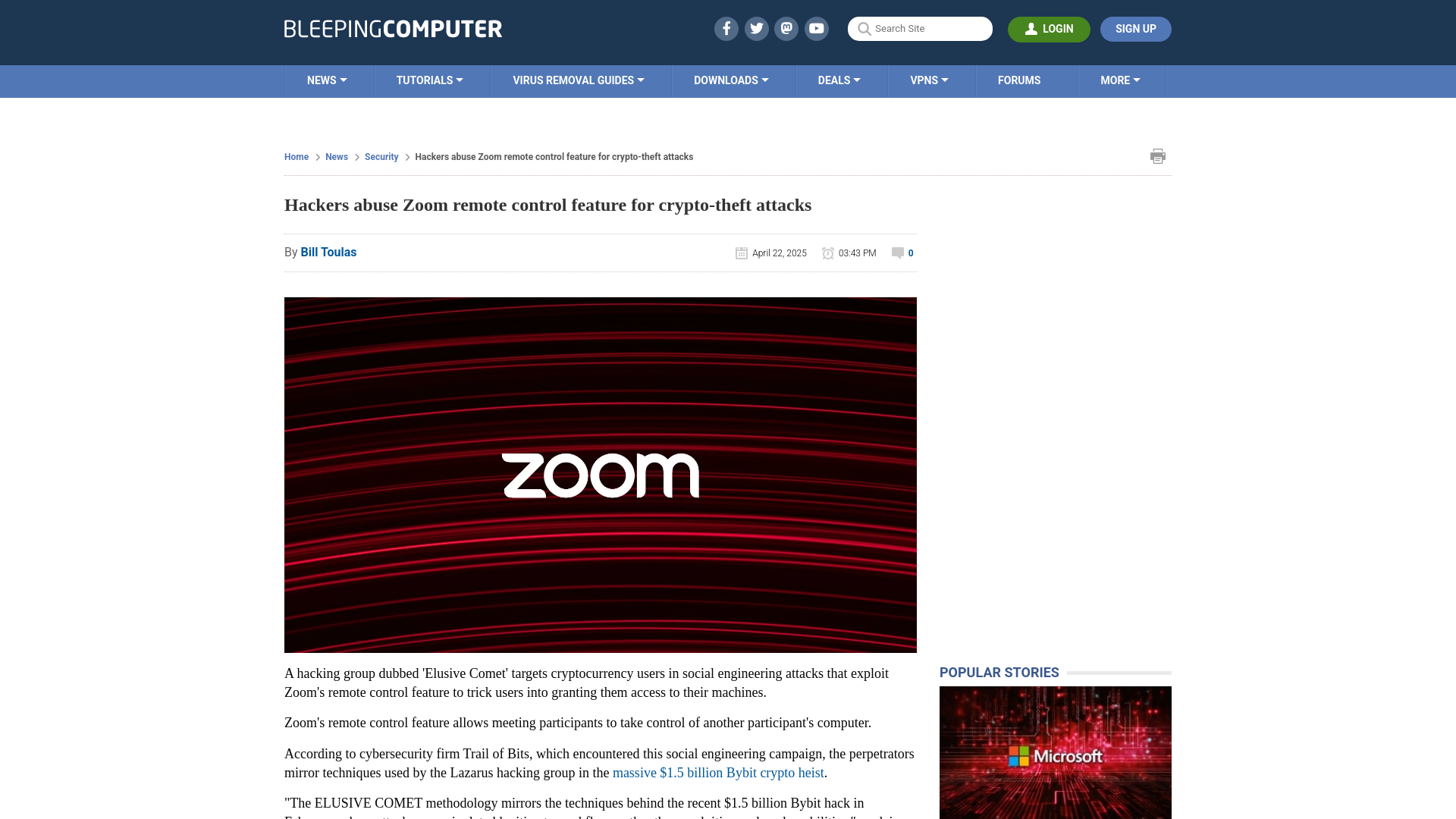 Hackers abuse Zoom remote control feature for crypto-theft attacks