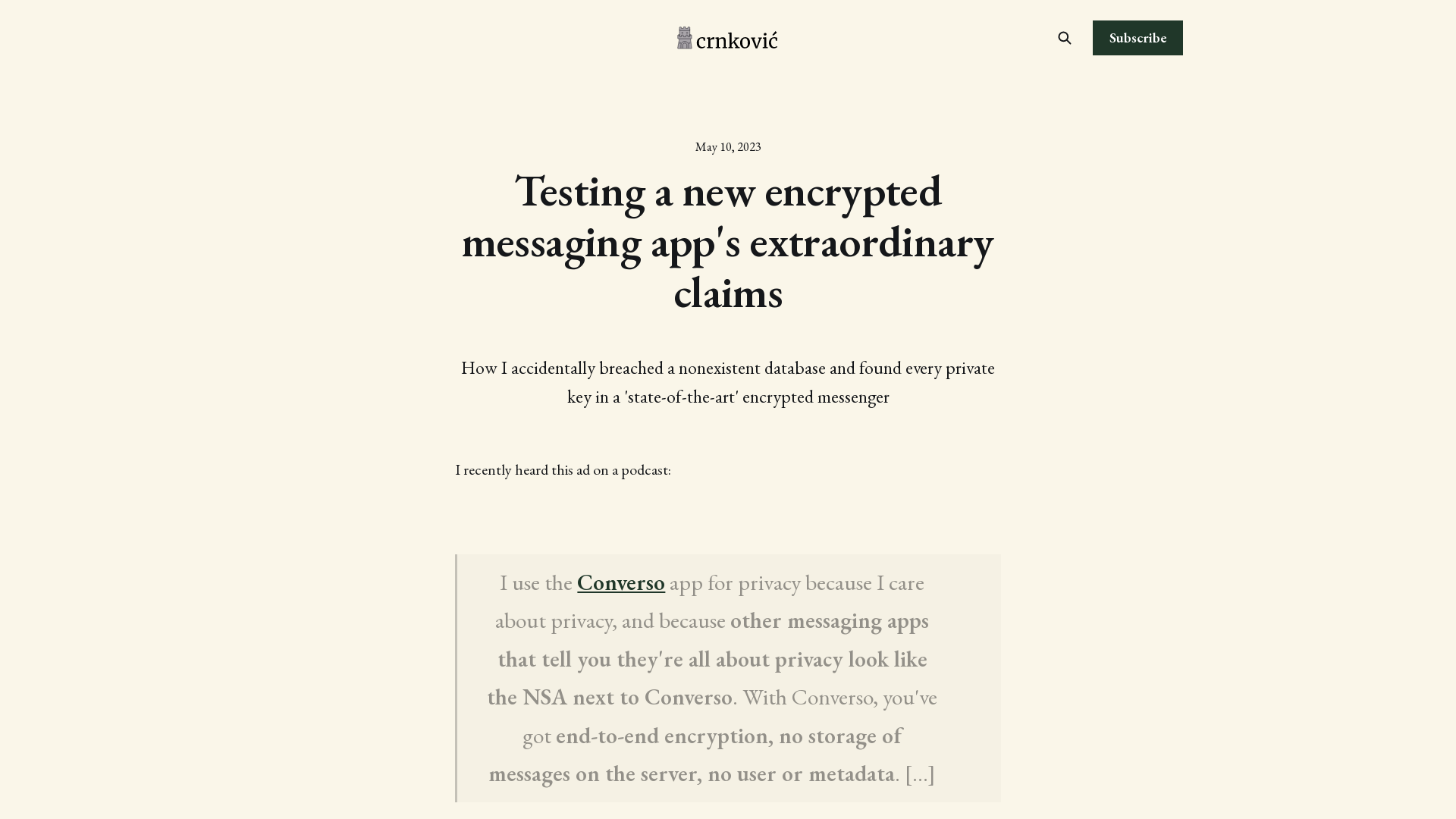 Testing a new encrypted messaging app's extraordinary claims