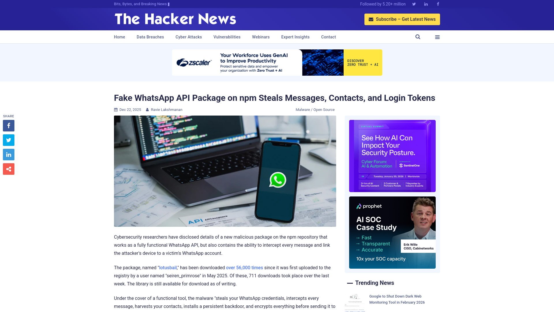 Fake WhatsApp API Package on npm Steals Messages, Contacts, and Login Tokens