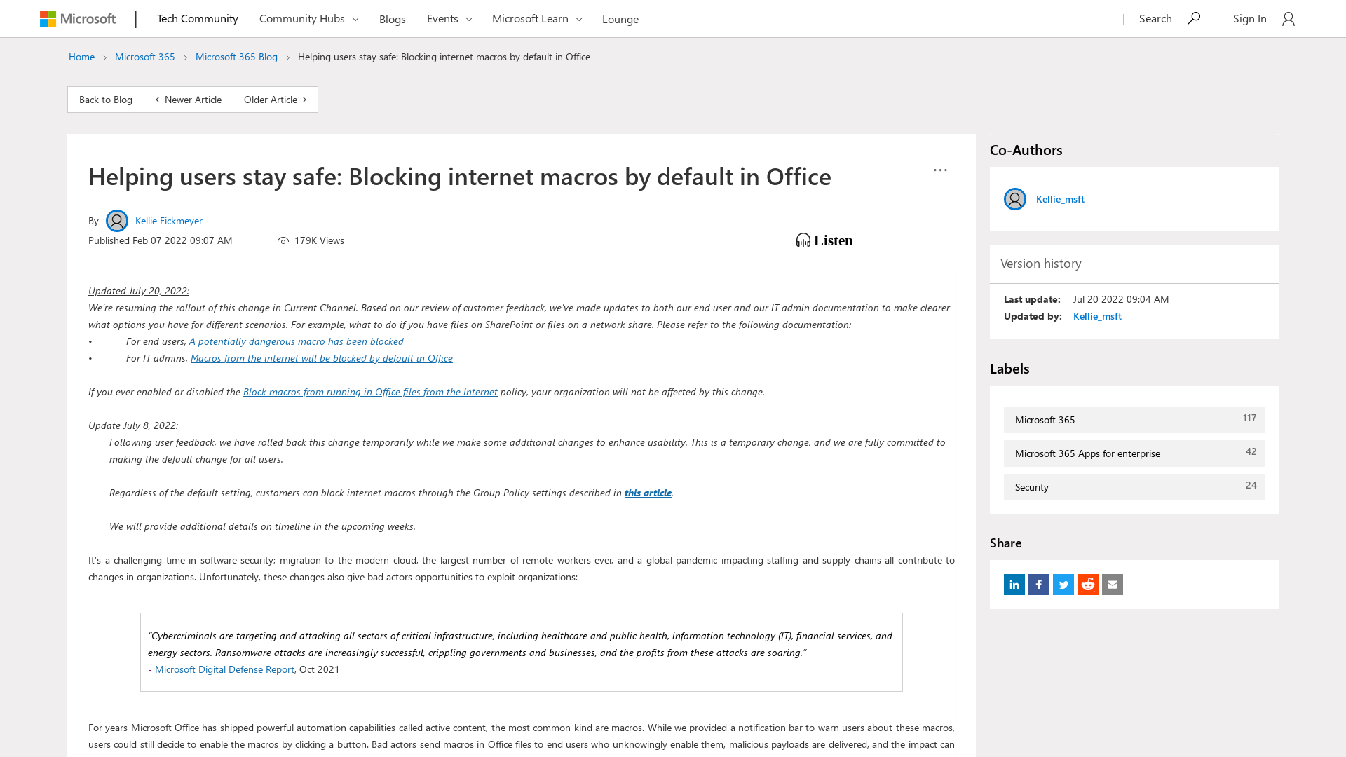 Helping users stay safe: Blocking internet macros by default in Office - Microsoft Community Hub