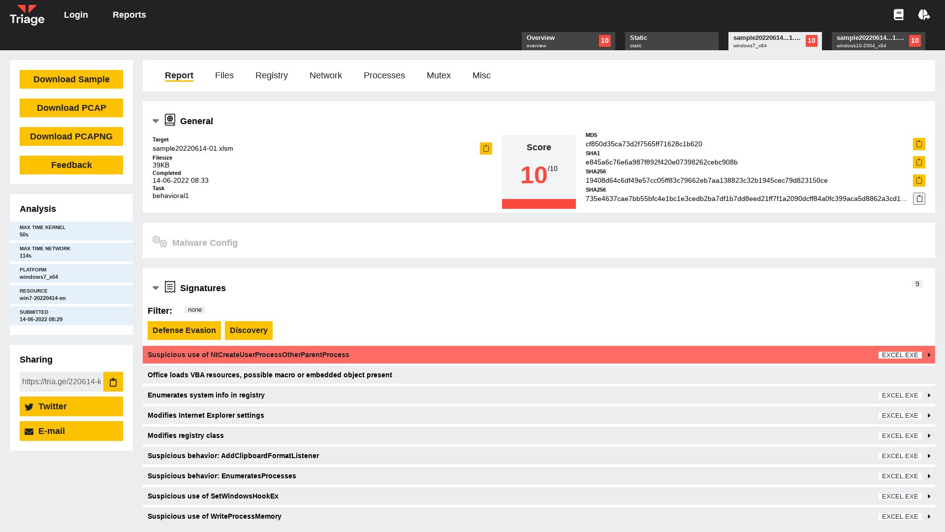 Hatching Triage | Behavioral Report