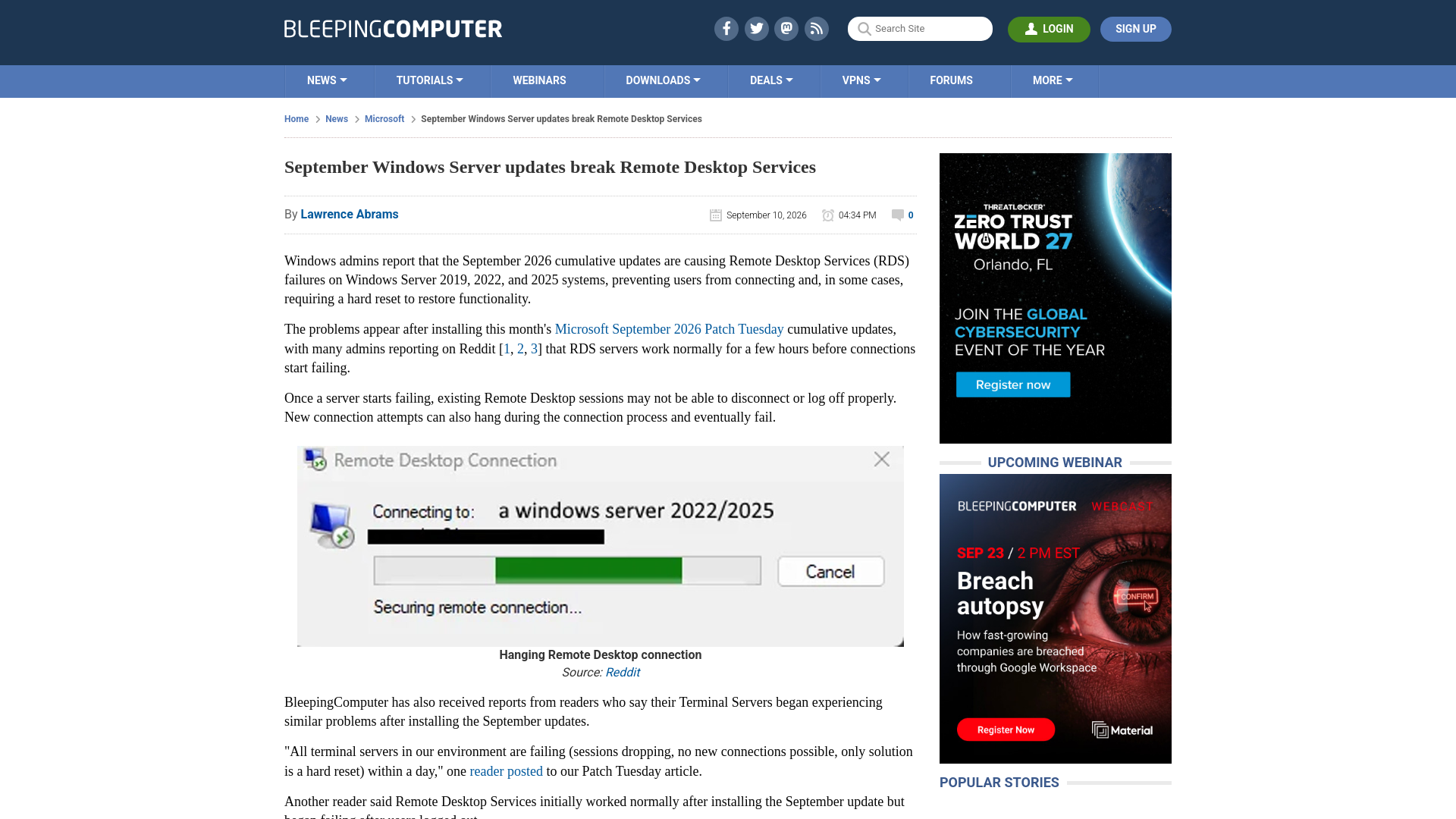 September Windows Server updates break Remote Desktop Services