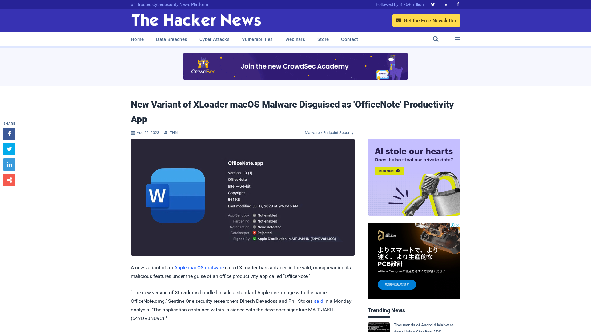 New Variant of XLoader macOS Malware Disguised as 'OfficeNote' Productivity App