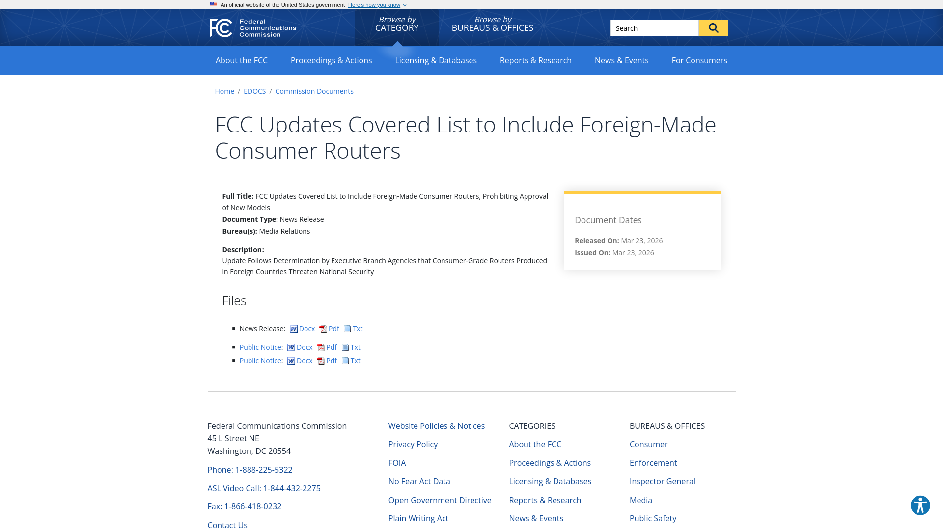 FCC Updates Covered List to Include Foreign-Made Consumer Routers | Federal Communications Commission
