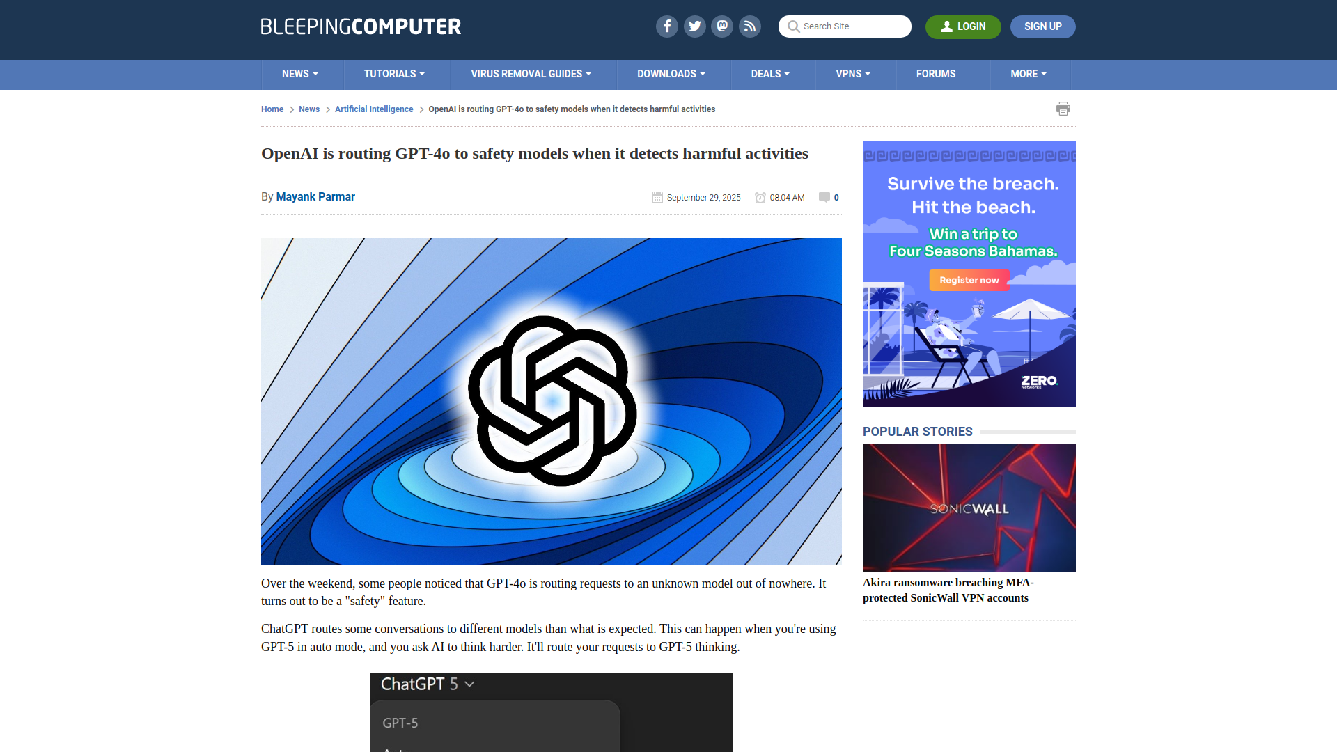OpenAI is routing GPT-4o to safety models when it detects harmful activities