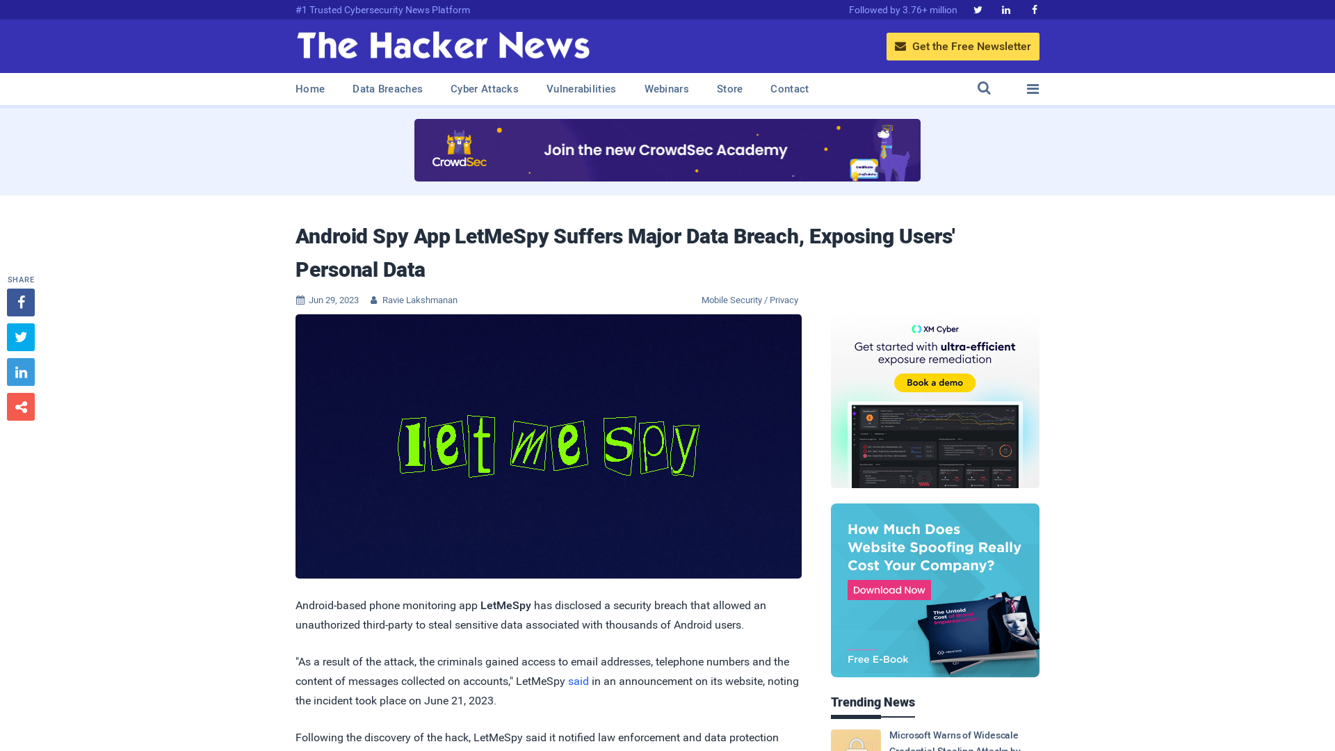 Android Spy App LetMeSpy Suffers Major Data Breach, Exposing Users' Personal Data