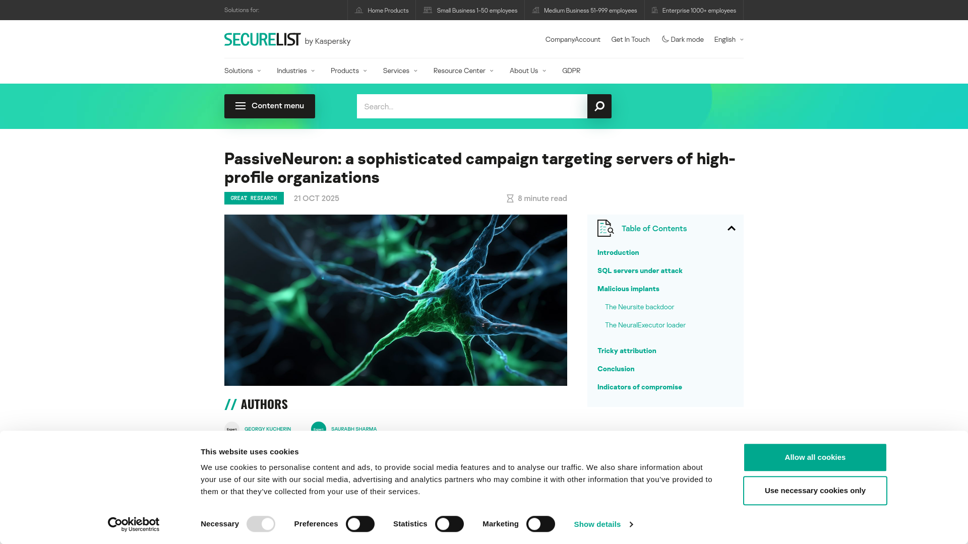 Cyberespionage campaign PassiveNeuron targets machines running Windows Server | Securelist