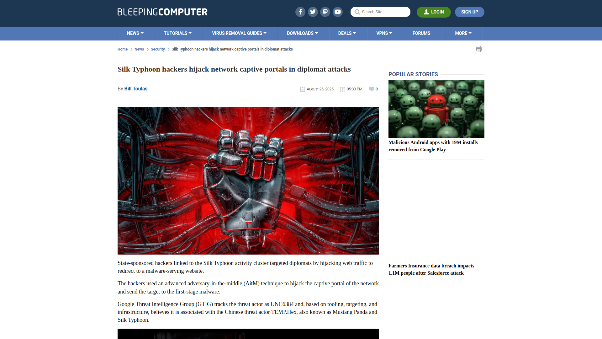 Silk Typhoon hackers hijack network captive portals in diplomat attacks