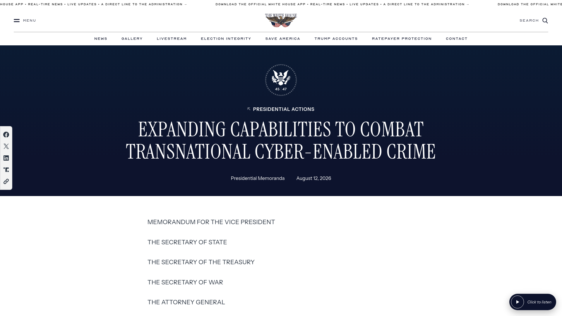 Expanding Capabilities to Combat Transnational Cyber-Enabled Crime – The White House