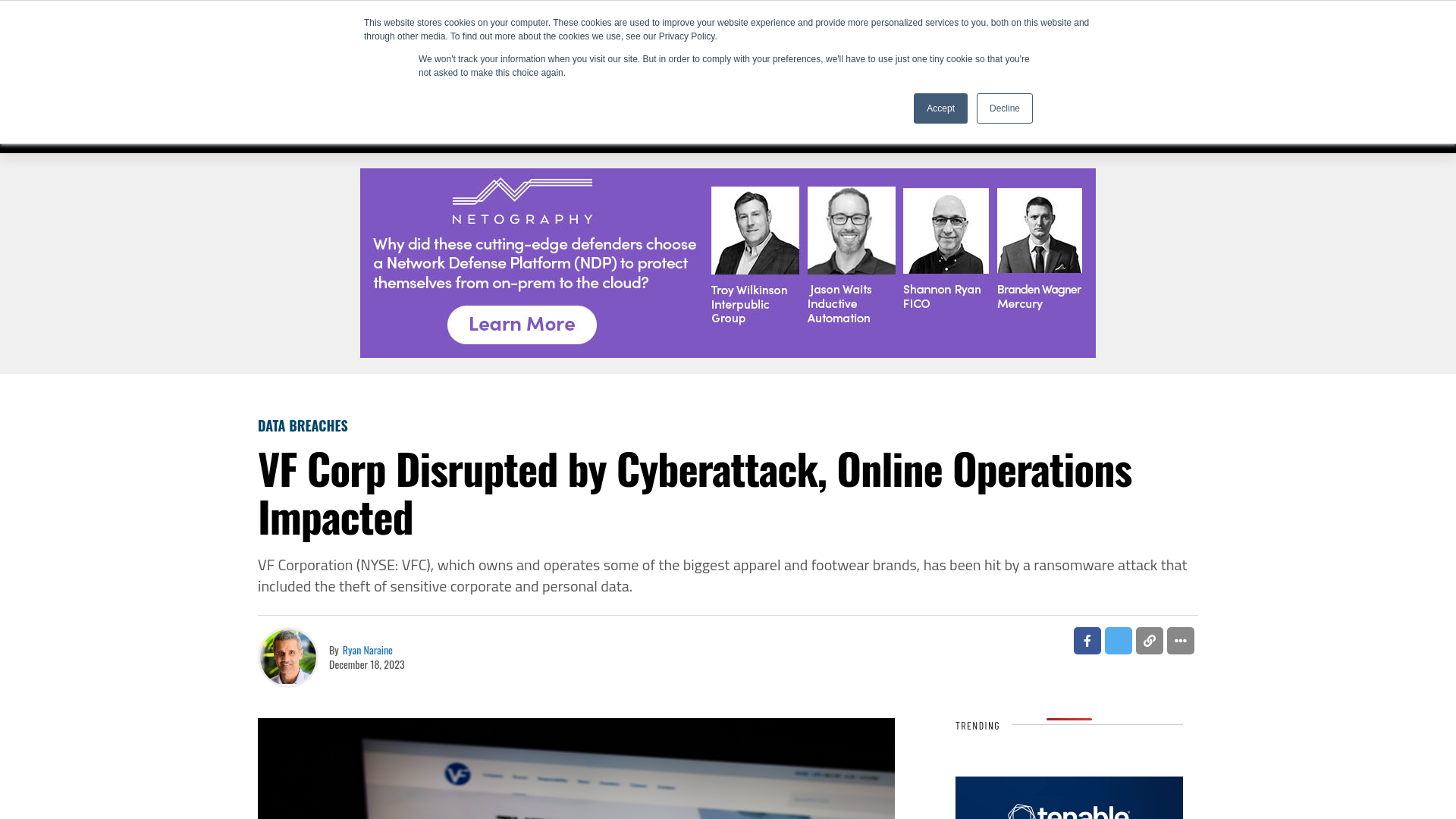 VF Corp Disrupted by Cyberattack, Online Operations Impacted - SecurityWeek