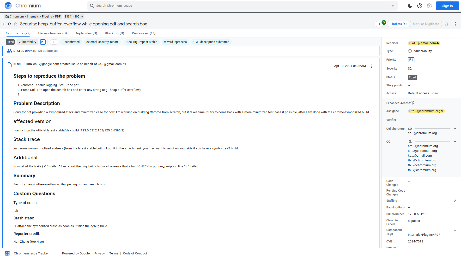 Security: heap-buffer-overflow while opening pdf and search box [333414305] - Chromium