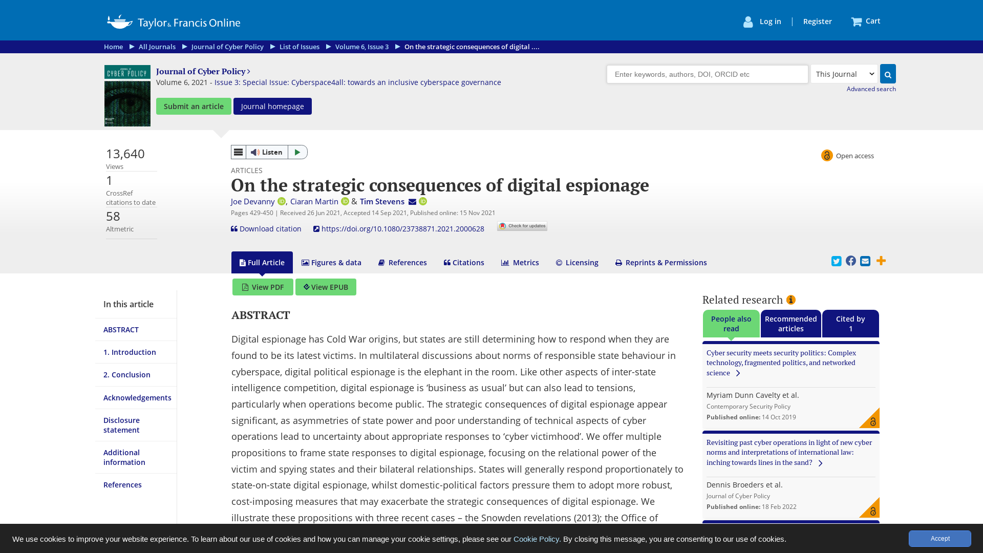 Full article: On the strategic consequences of digital espionage