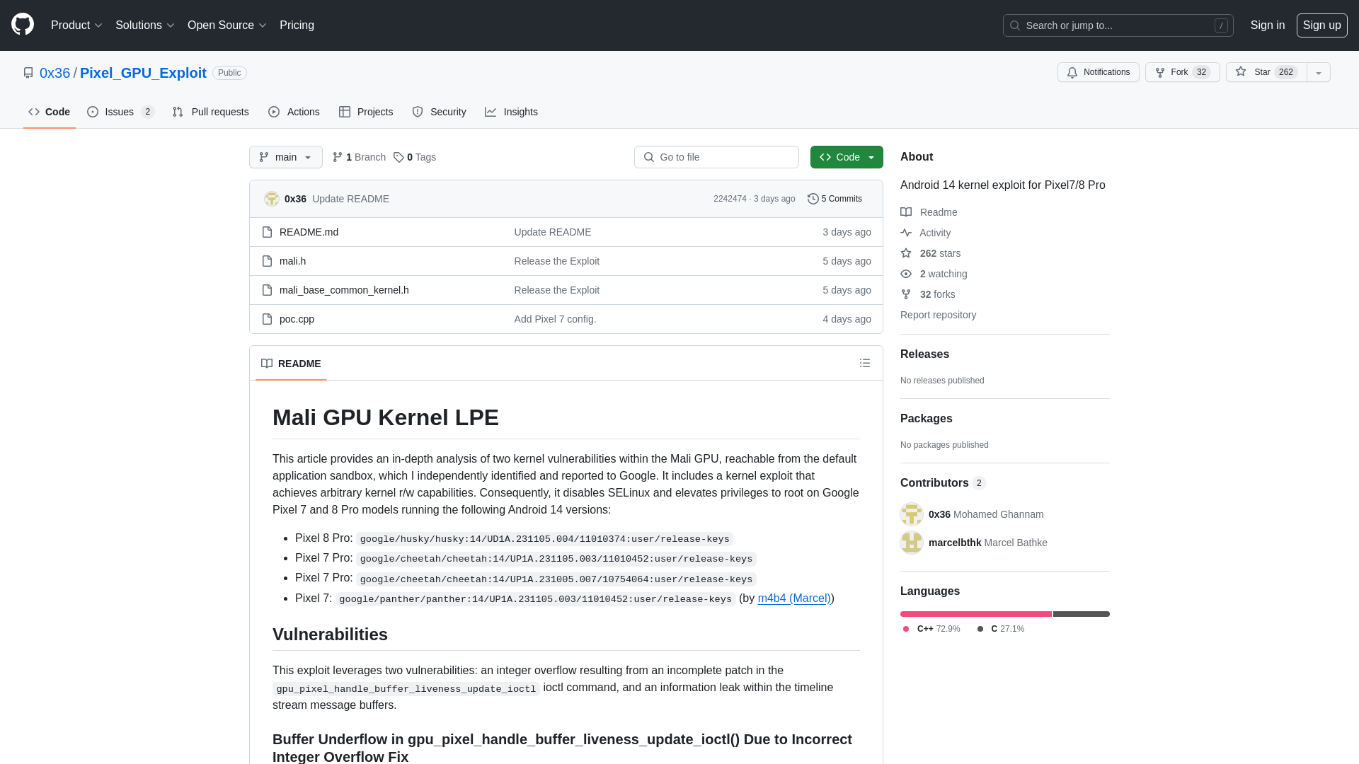GitHub - 0x36/Pixel_GPU_Exploit: Android 14 kernel exploit for Pixel7/8 Pro