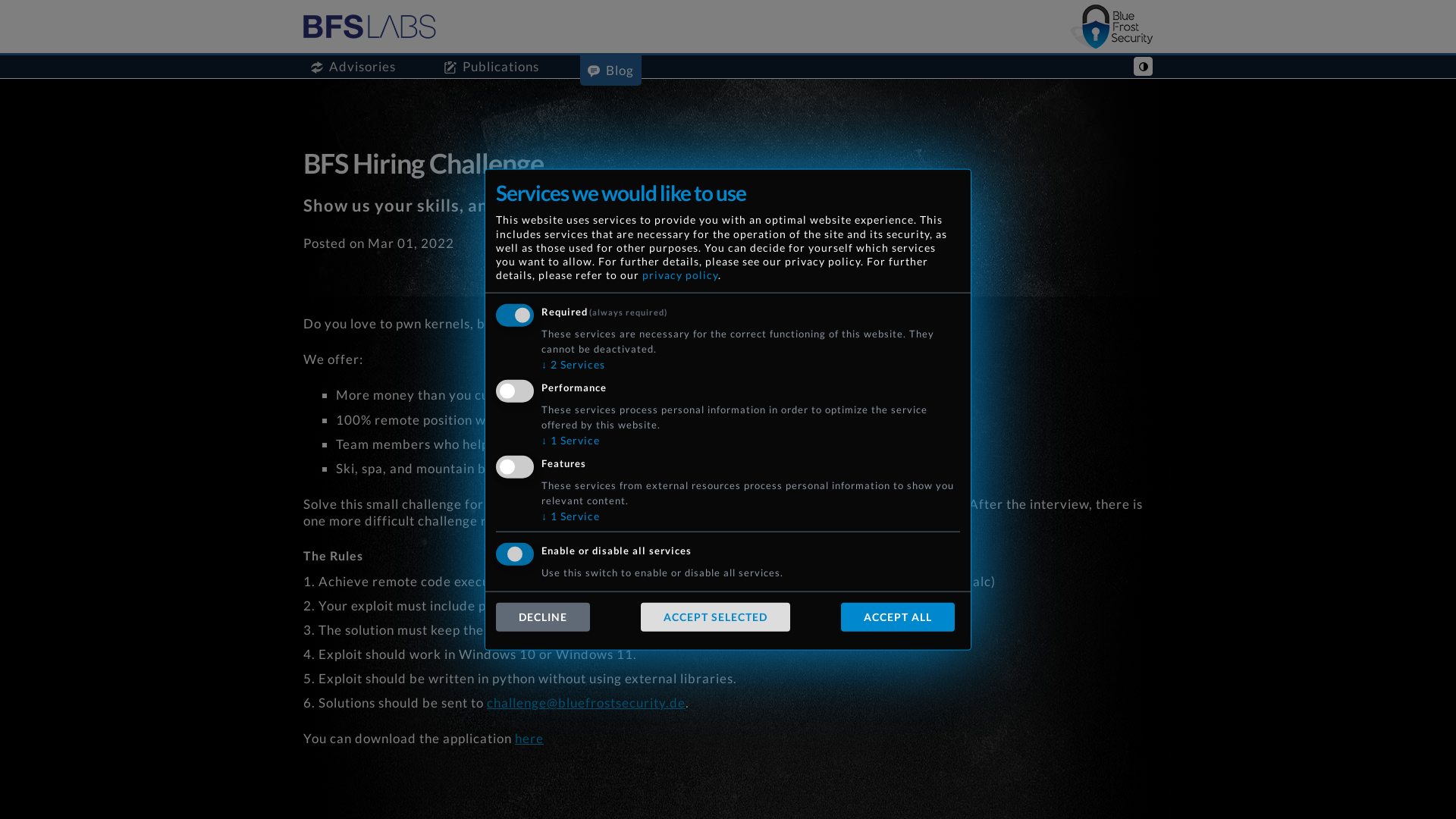 BFS Hiring Challenge | Bluefrostsecurity