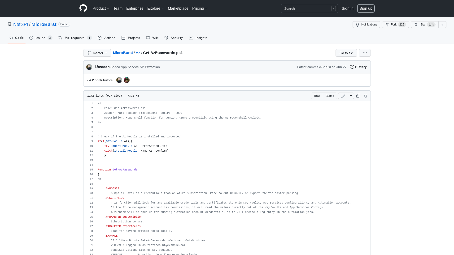 MicroBurst/Get-AzPasswords.ps1 at master · NetSPI/MicroBurst · GitHub